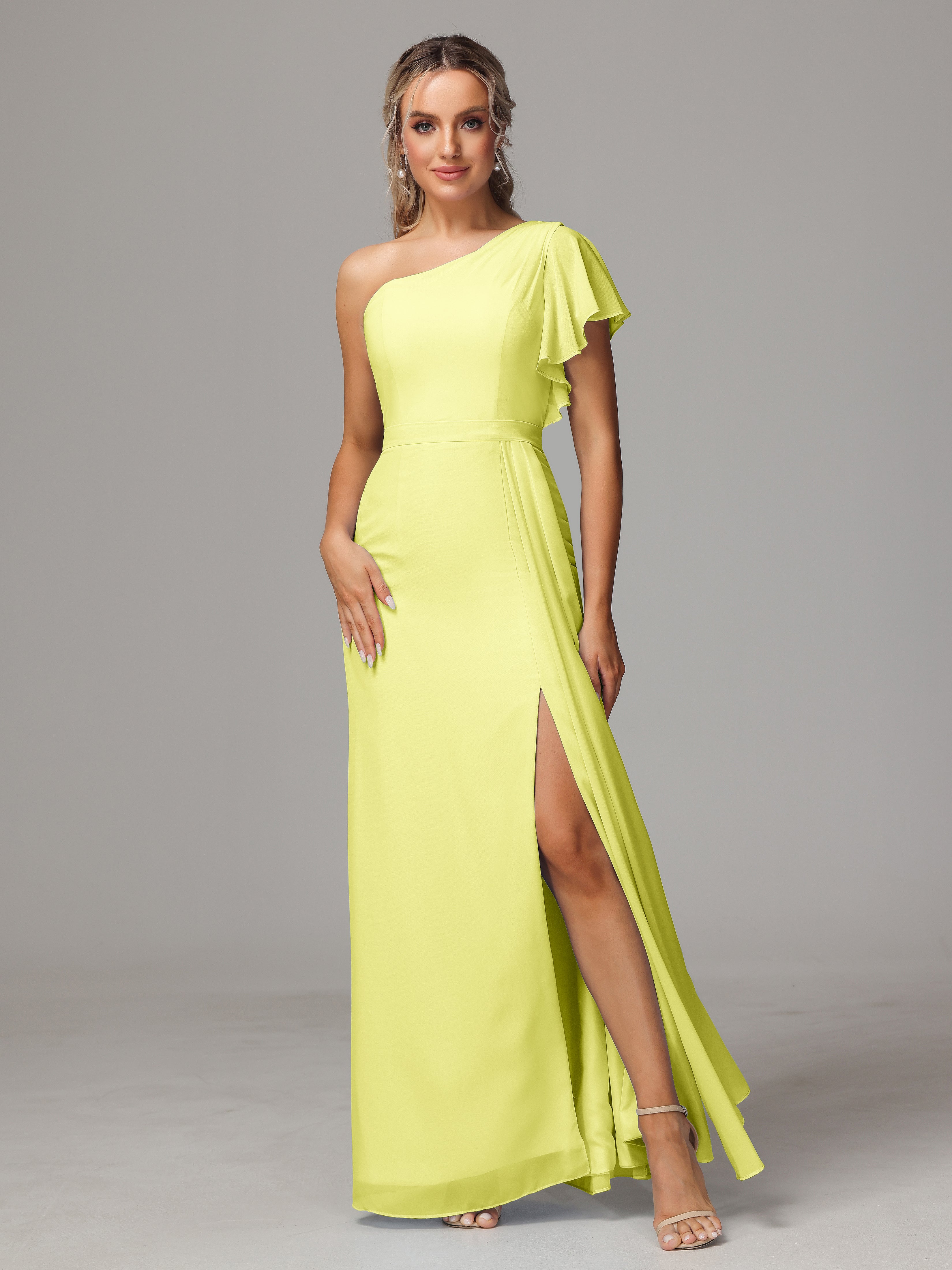 Daffodil Colour Bridesmaid Dresses Sheath/Column One Shoulder Chiffon