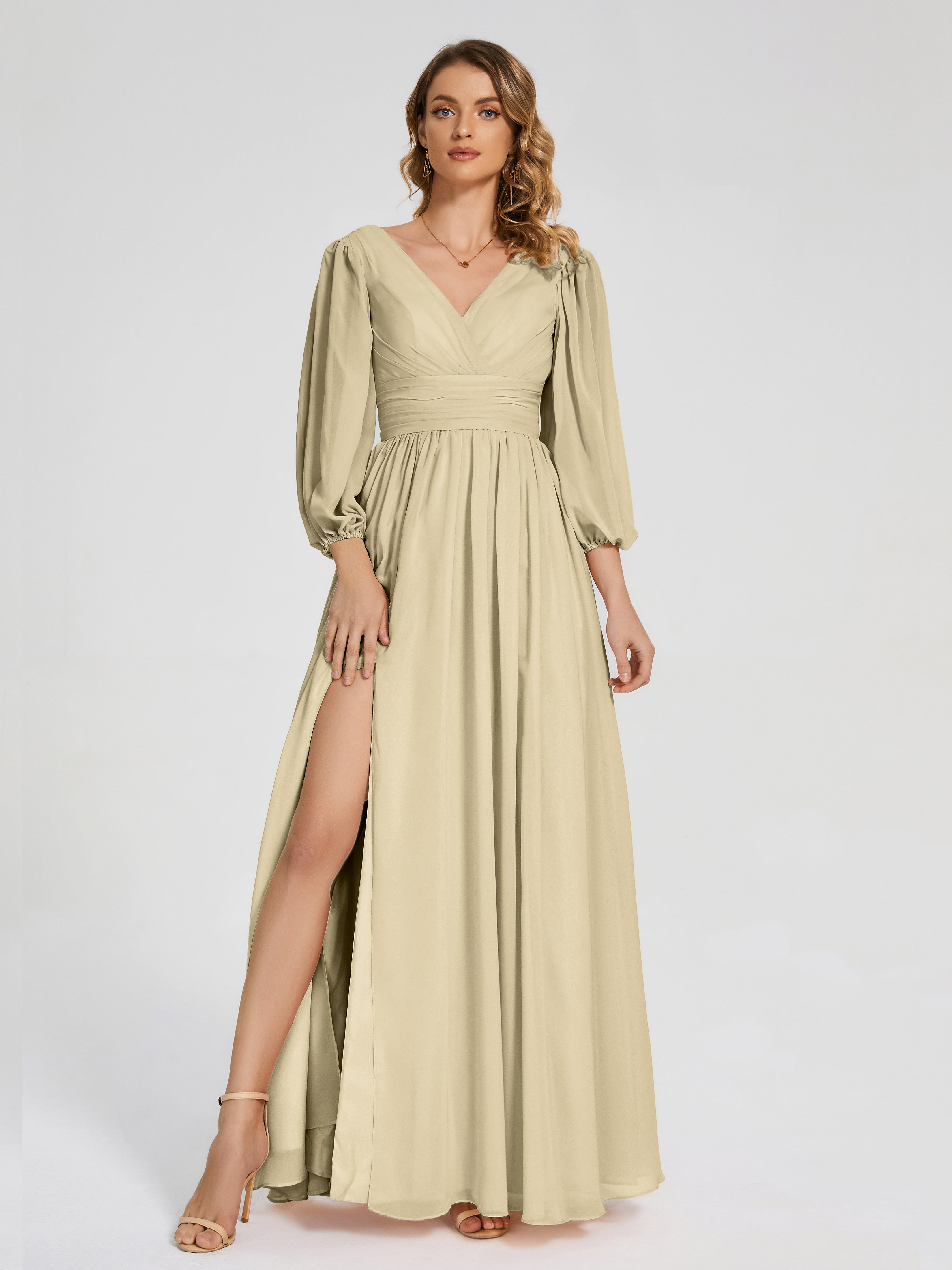 Champagne Bridesmaid Dresses With Sleeves Journey Long Sleeves Split C Champagne Bridesmaid Dresses With Sleeves Journey Long Sleeves Split C
