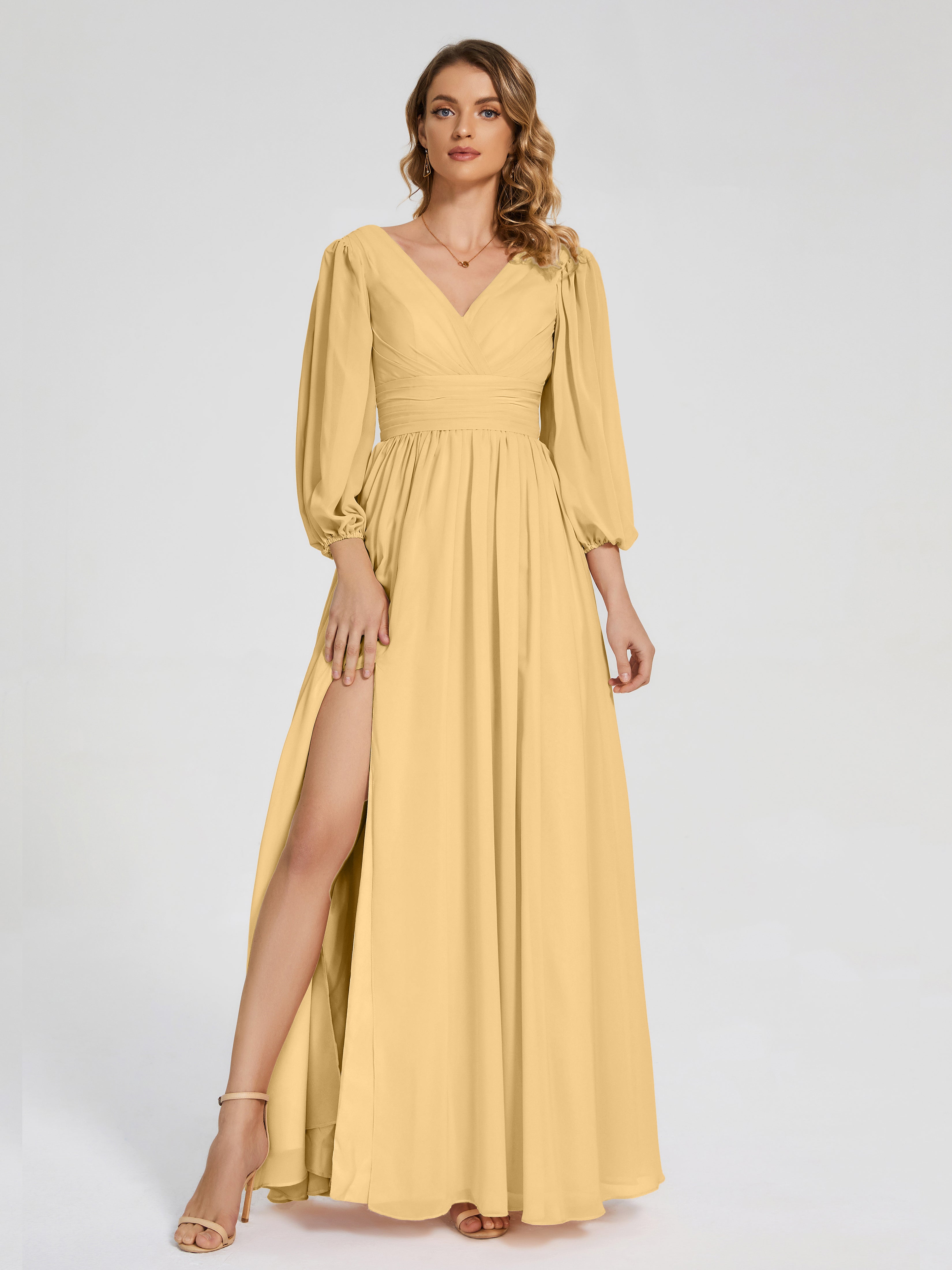 Gold Bridesmaid Dresses With Sleeves Journey Long Sleeves Split Chiffo Gold Bridesmaid Dresses With Sleeves Journey Long Sleeves Split Chiffo