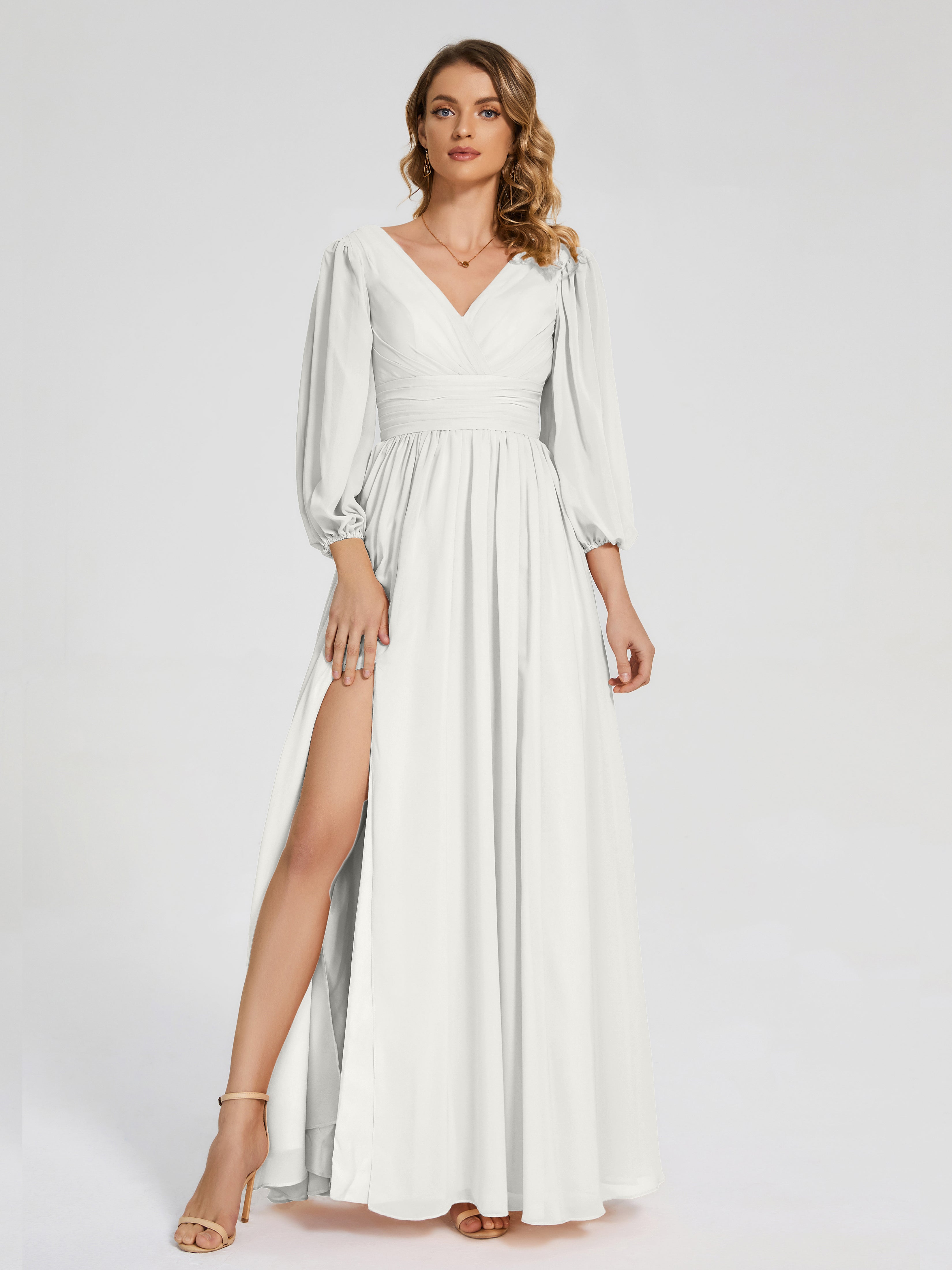 Ivory Bridesmaid Dresses With Sleeves Journey Long Sleeves Split Chiff