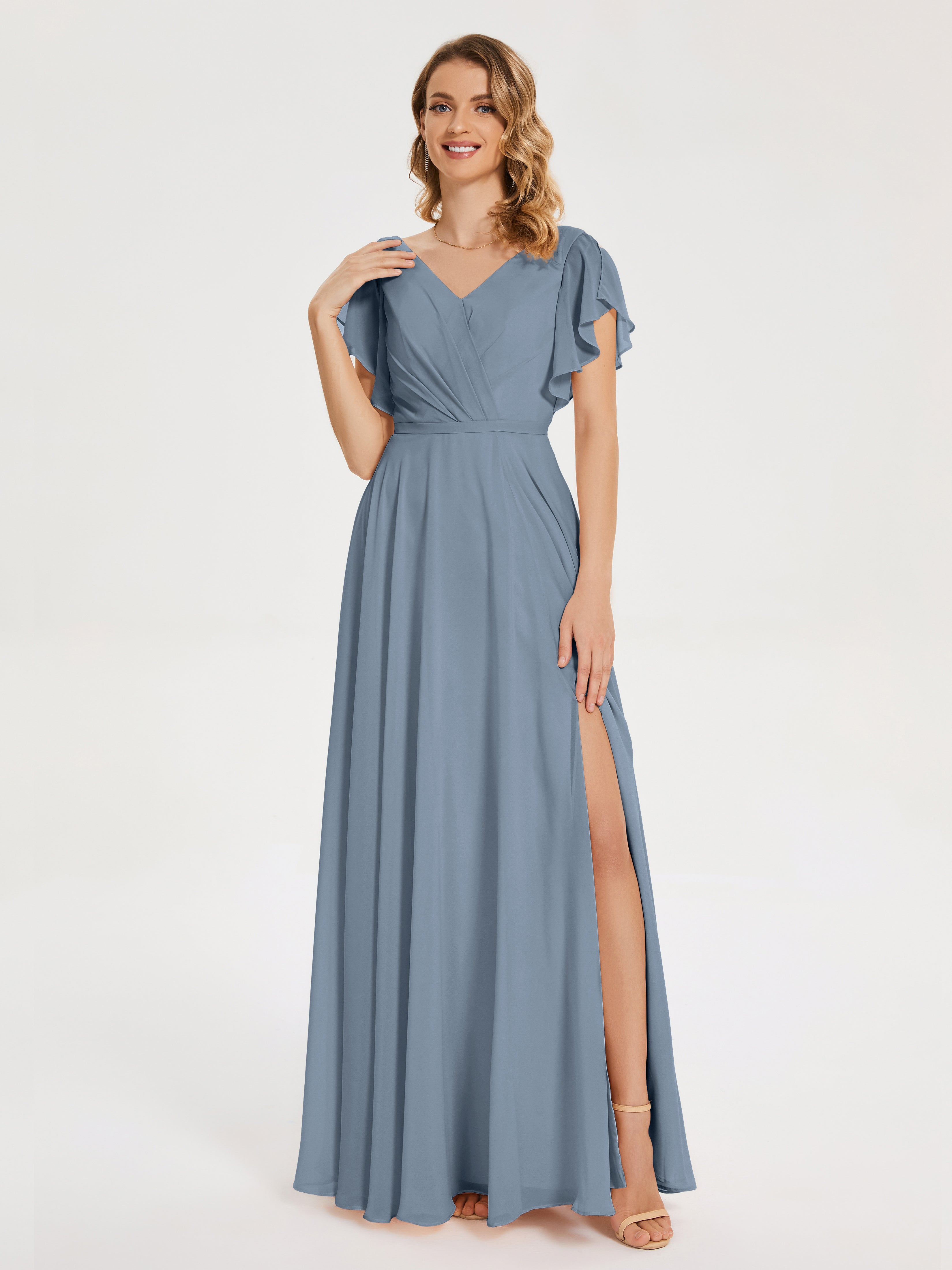 Dusty Blue Multiway Bridesmaid Dresses Kate Charming V Neck Split Chif Dusty Blue Multiway Bridesmaid Dresses Kate Charming V Neck Split Chif