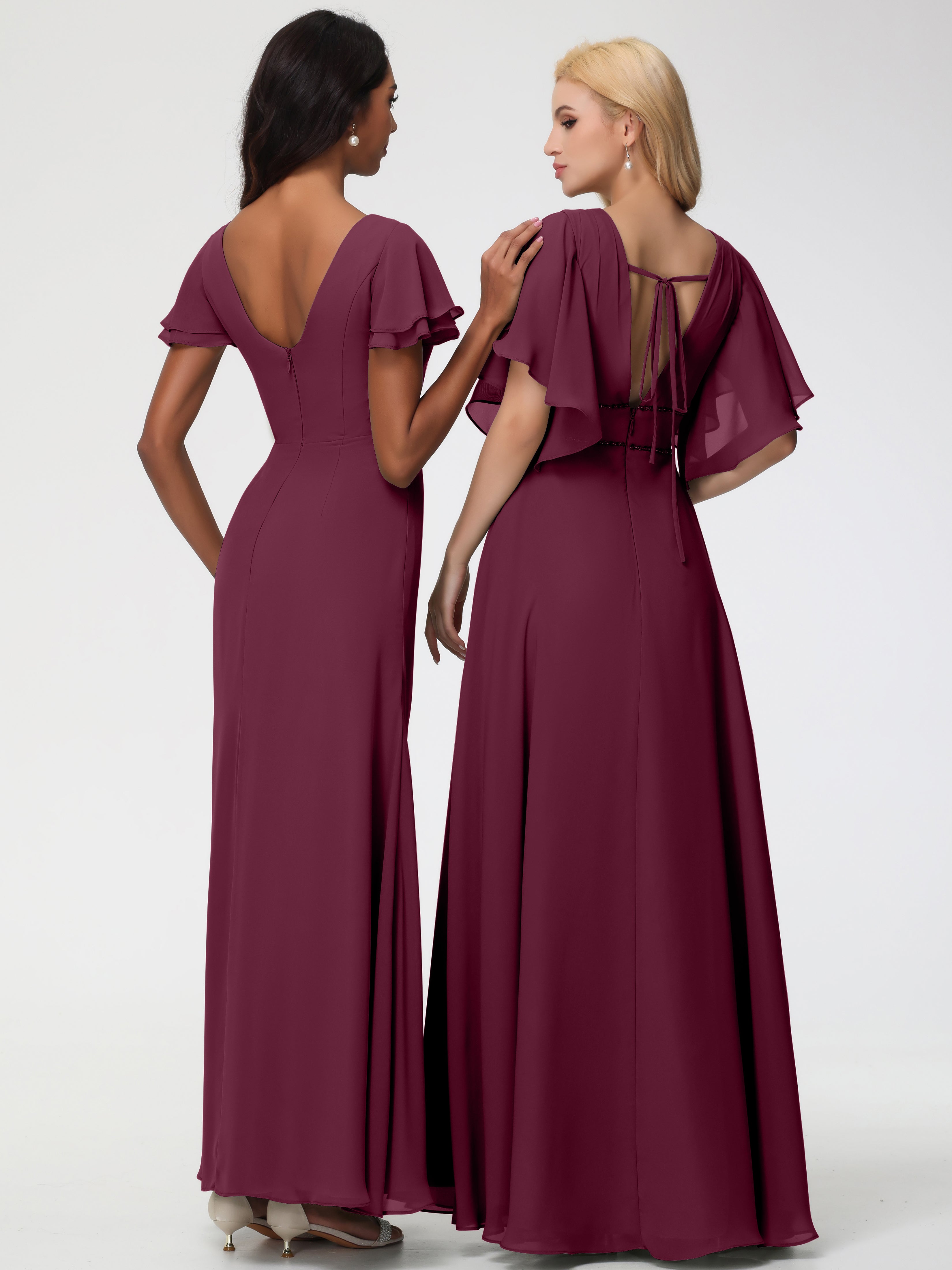 Sheath/Column Short Sleeves Split Long Chiffon Bridesmaid Dresses (Copy)