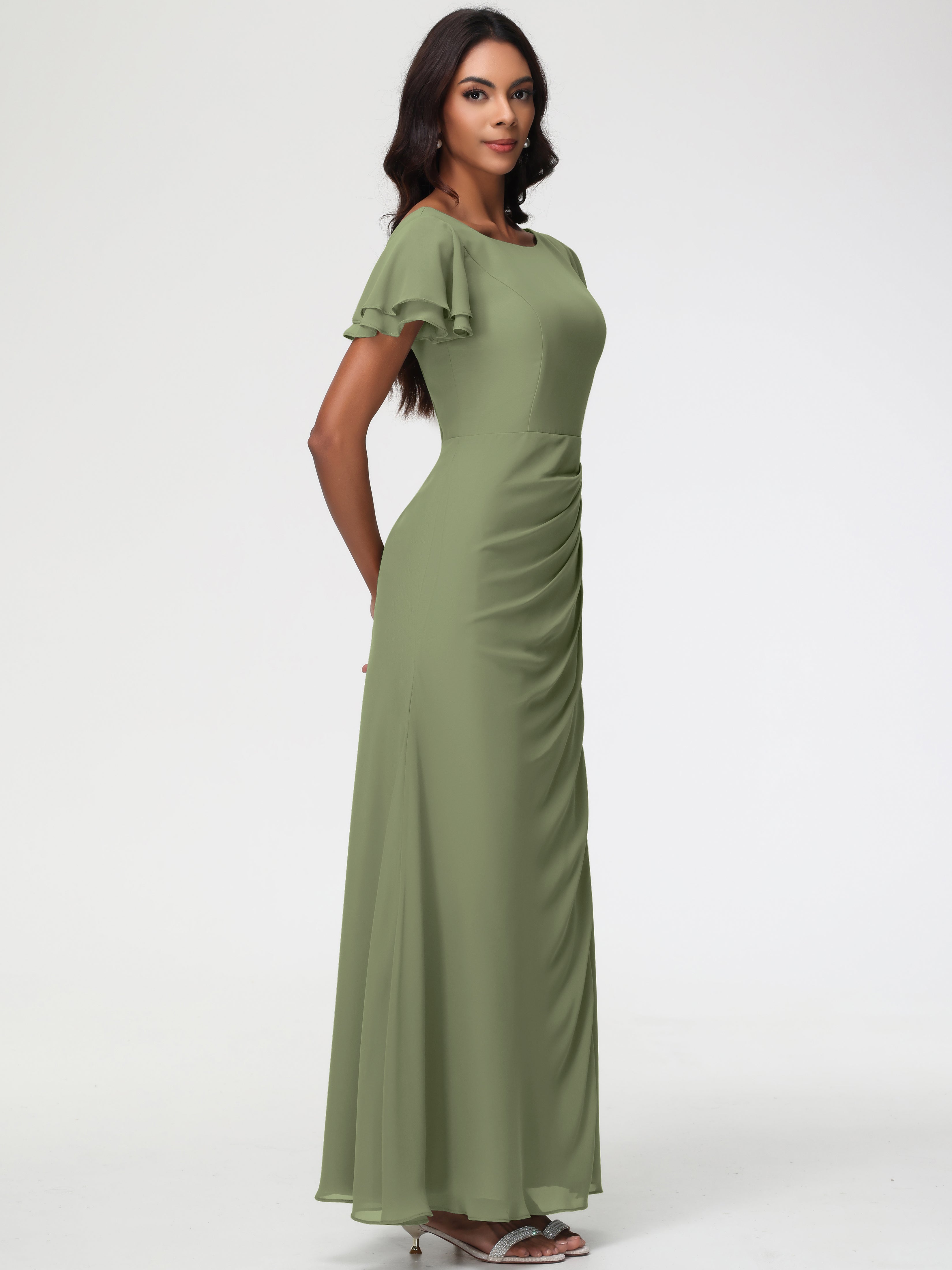 Sheath/Column Short Sleeves Split Long Chiffon Bridesmaid Dresses (Copy)