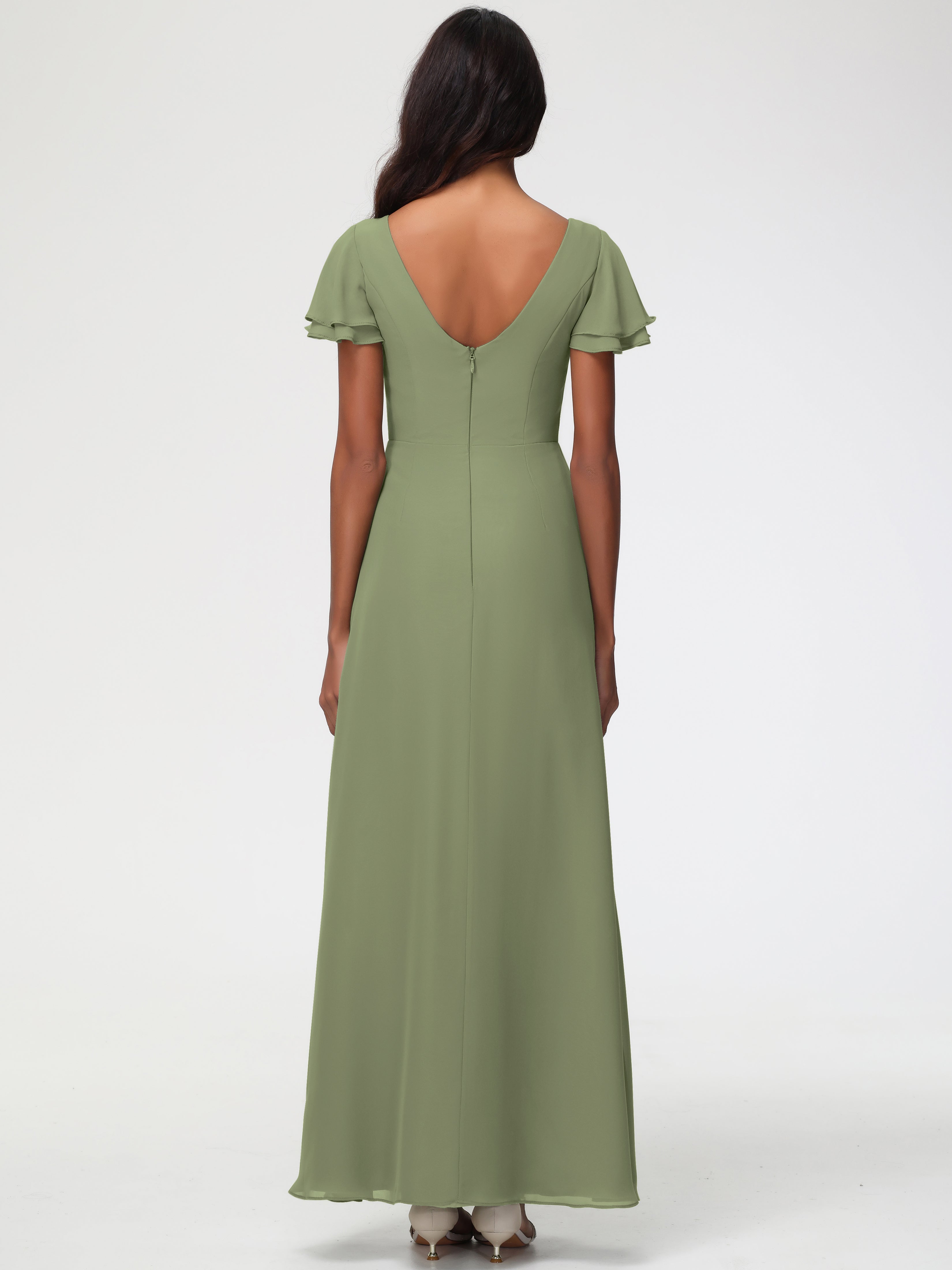 Sheath/Column Short Sleeves Split Long Chiffon Bridesmaid Dresses (Copy)