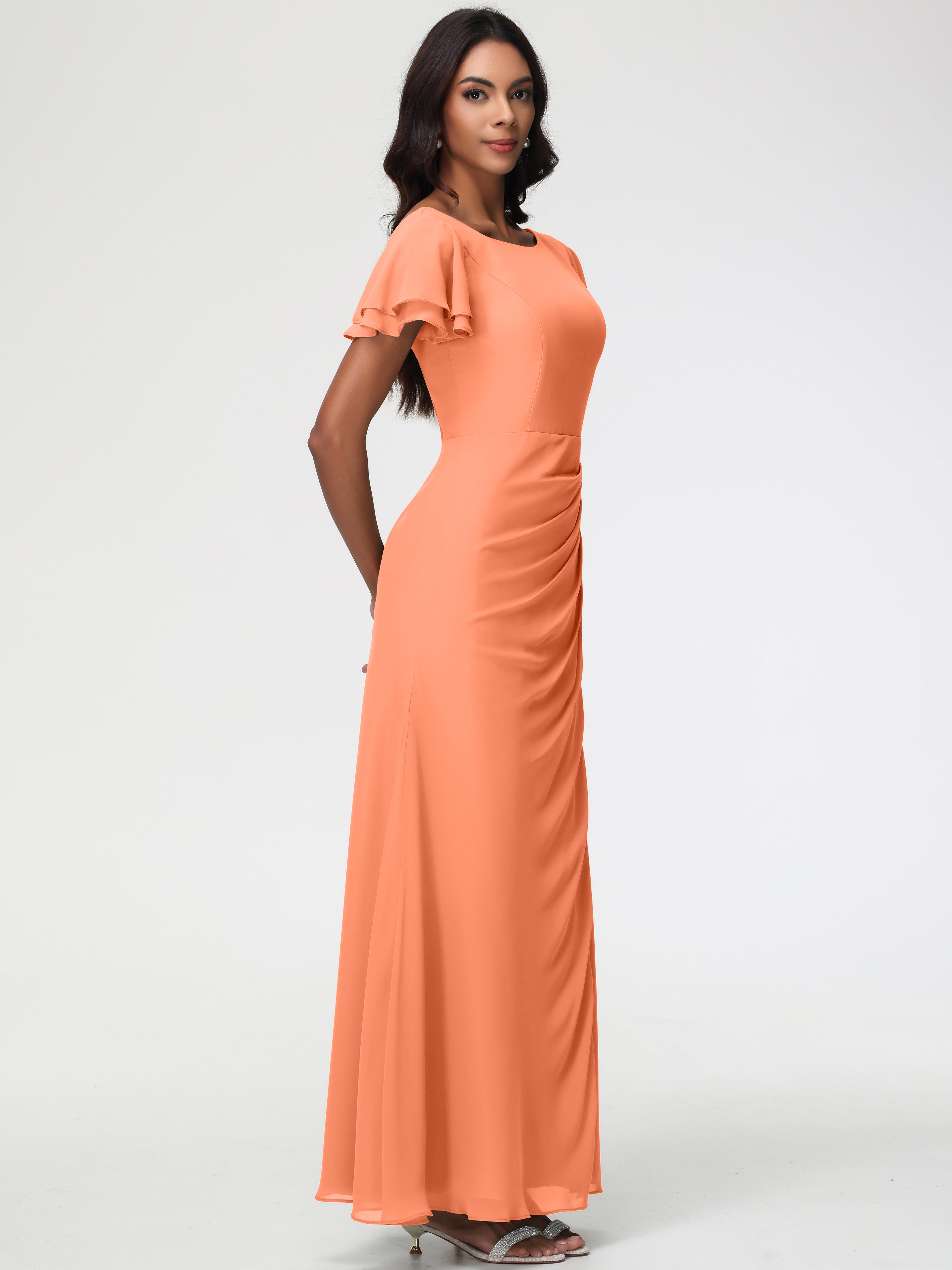Sheath/Column Short Sleeves Split Long Chiffon Bridesmaid Dresses (Copy)