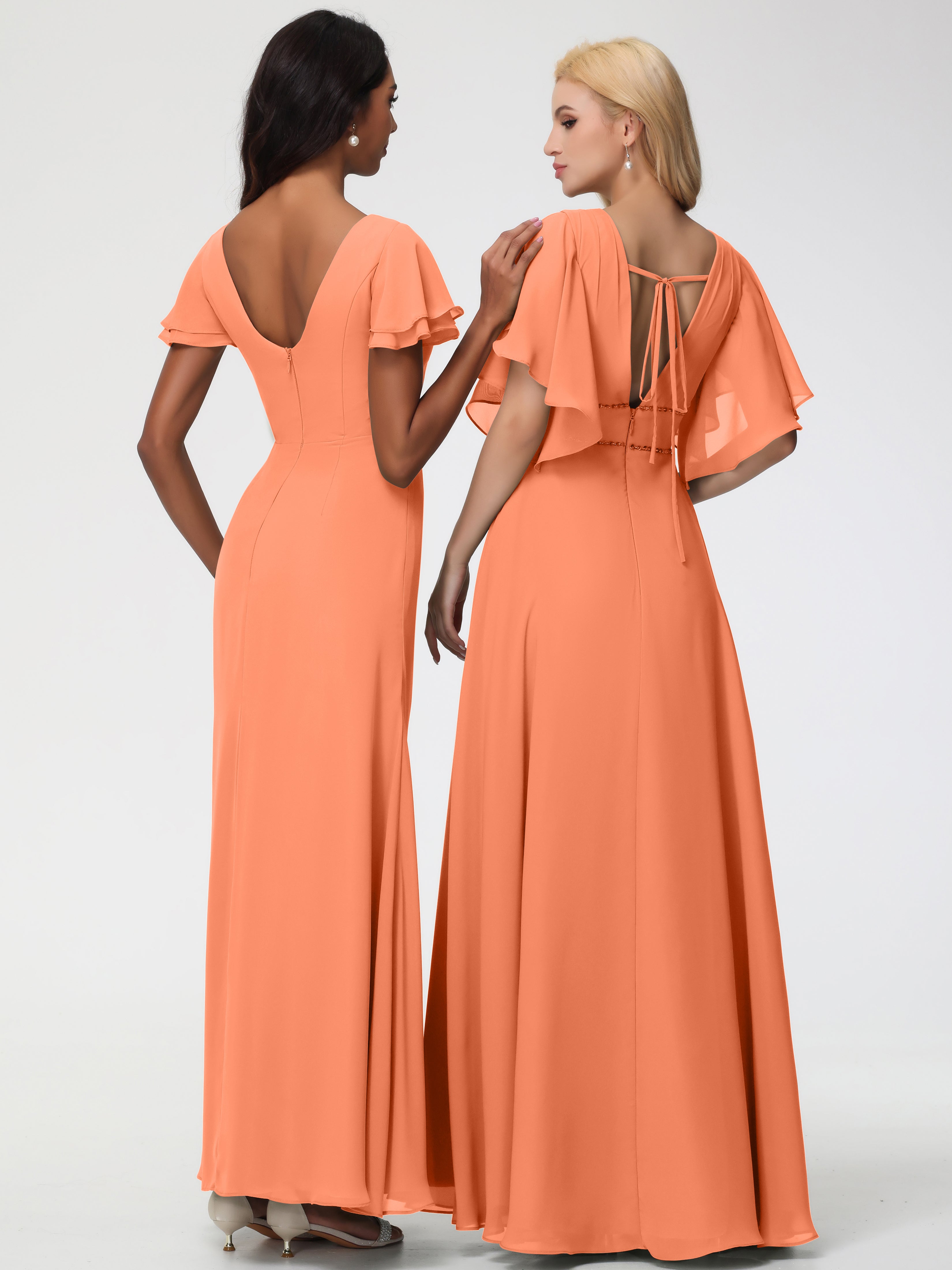 Sheath/Column Short Sleeves Split Long Chiffon Bridesmaid Dresses (Copy)