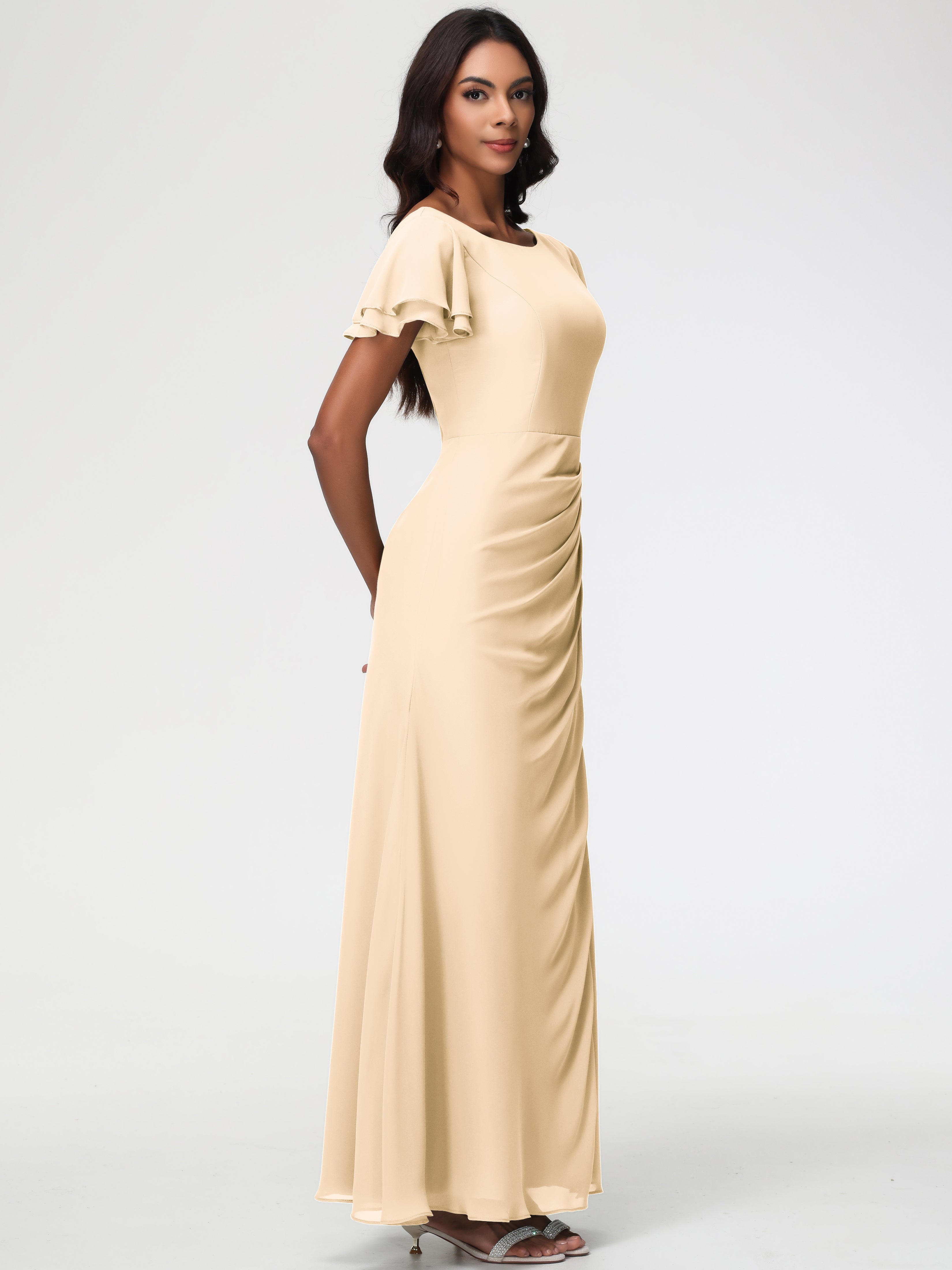 Sheath/Column Short Sleeves Split Long Chiffon Bridesmaid Dresses (Copy)