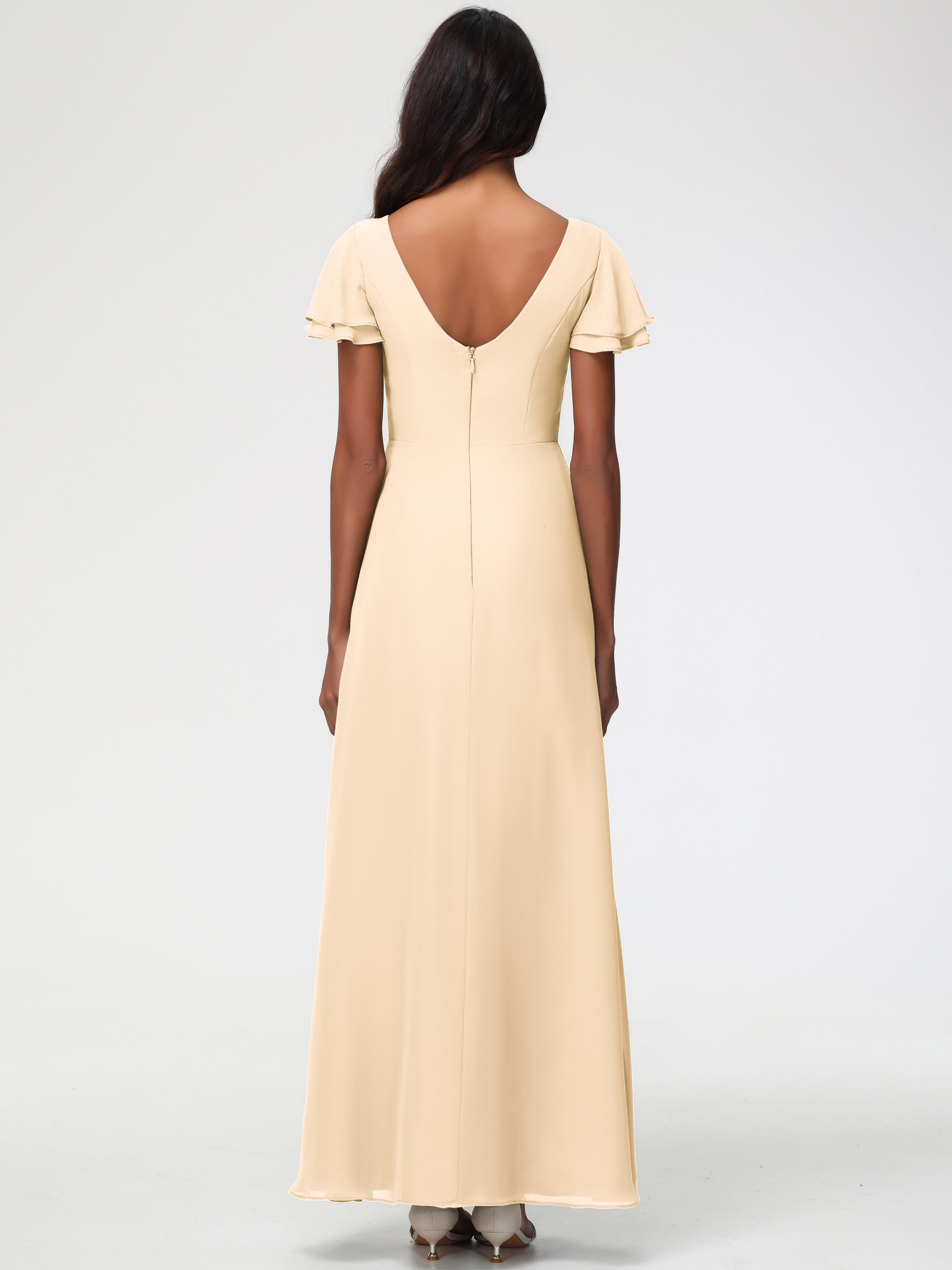 Sheath/Column Short Sleeves Split Long Chiffon Bridesmaid Dresses (Copy)