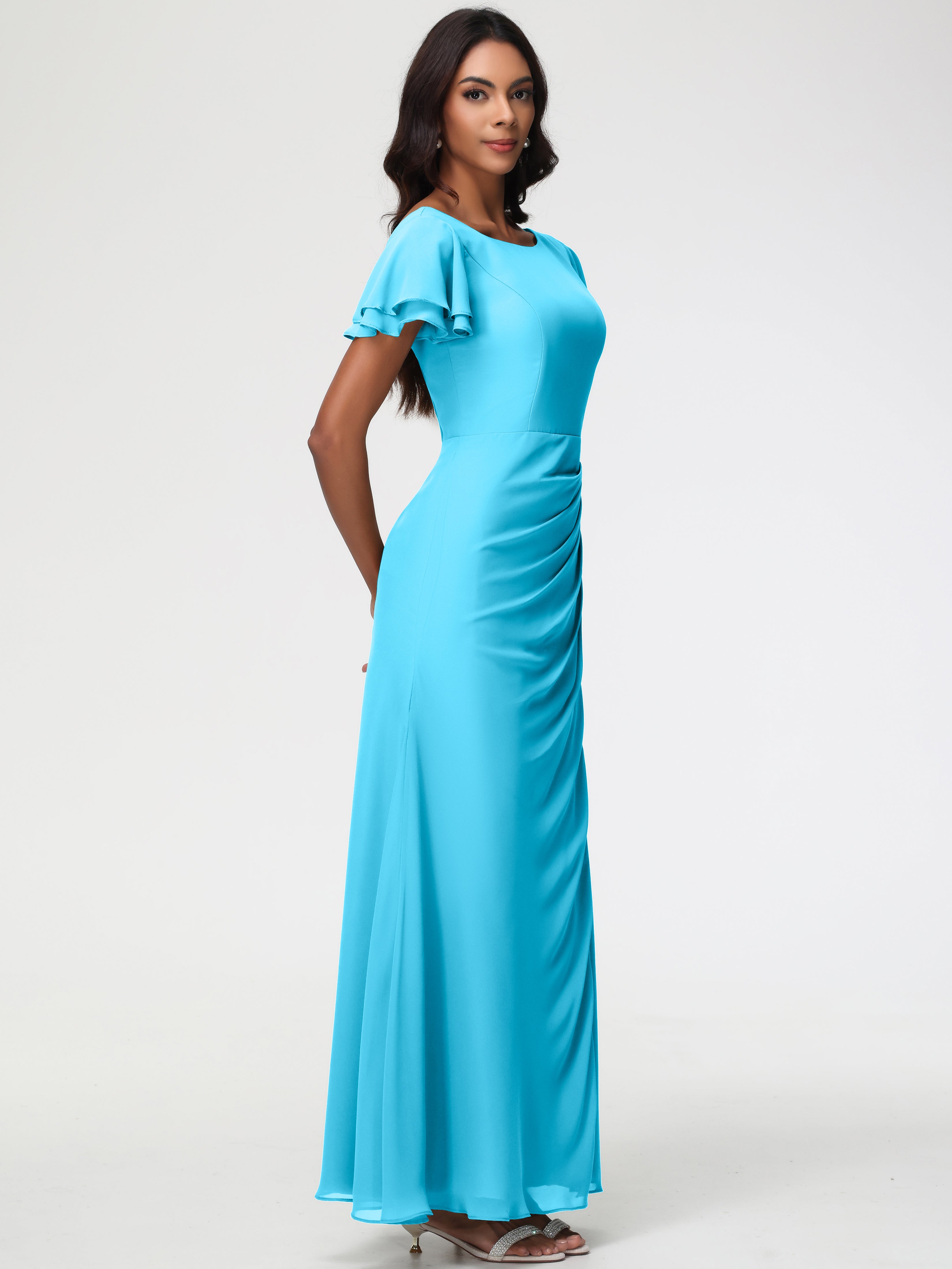 Sheath/Column Short Sleeves Split Long Chiffon Bridesmaid Dresses (Copy)
