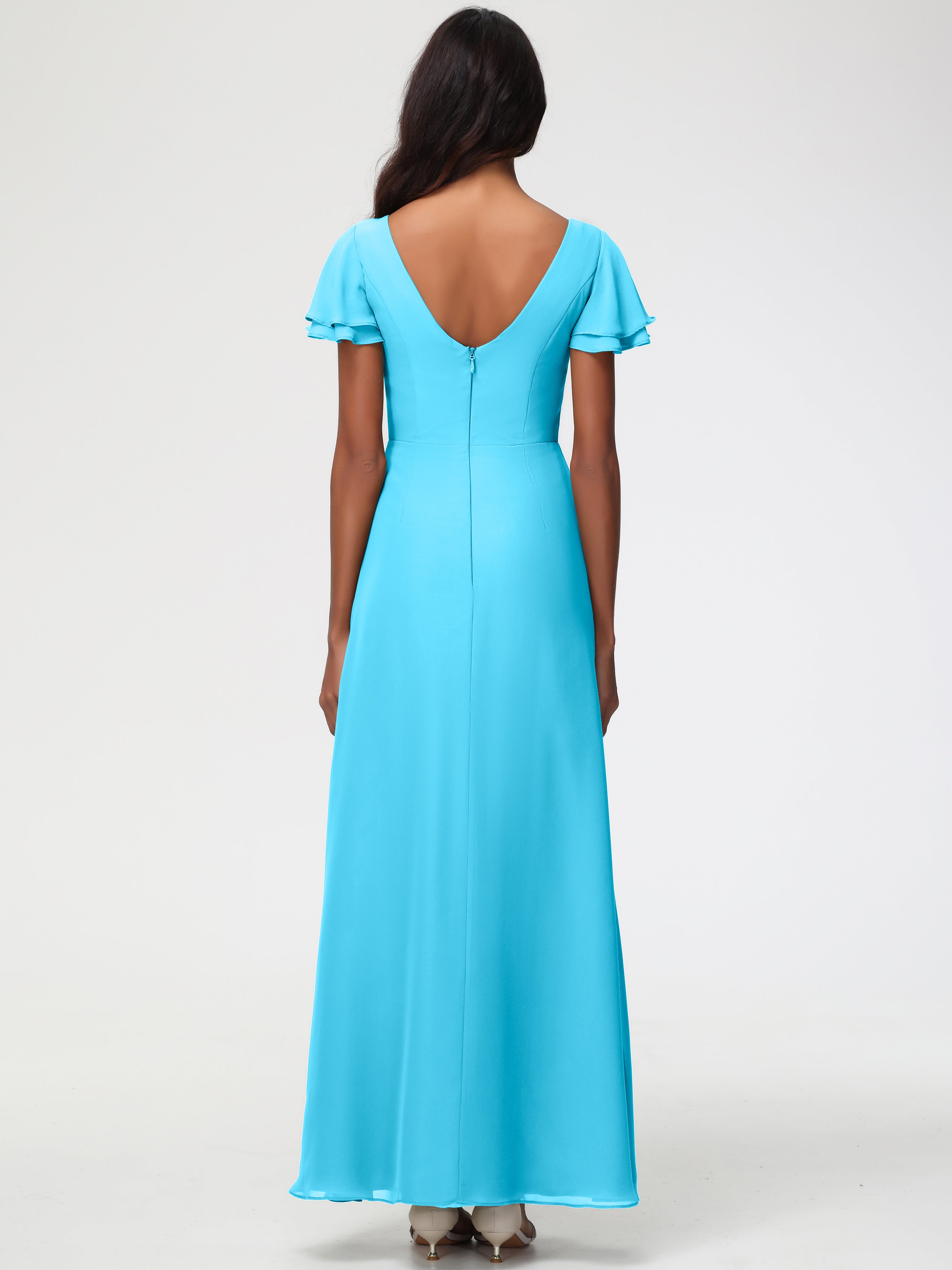 Sheath/Column Short Sleeves Split Long Chiffon Bridesmaid Dresses (Copy)