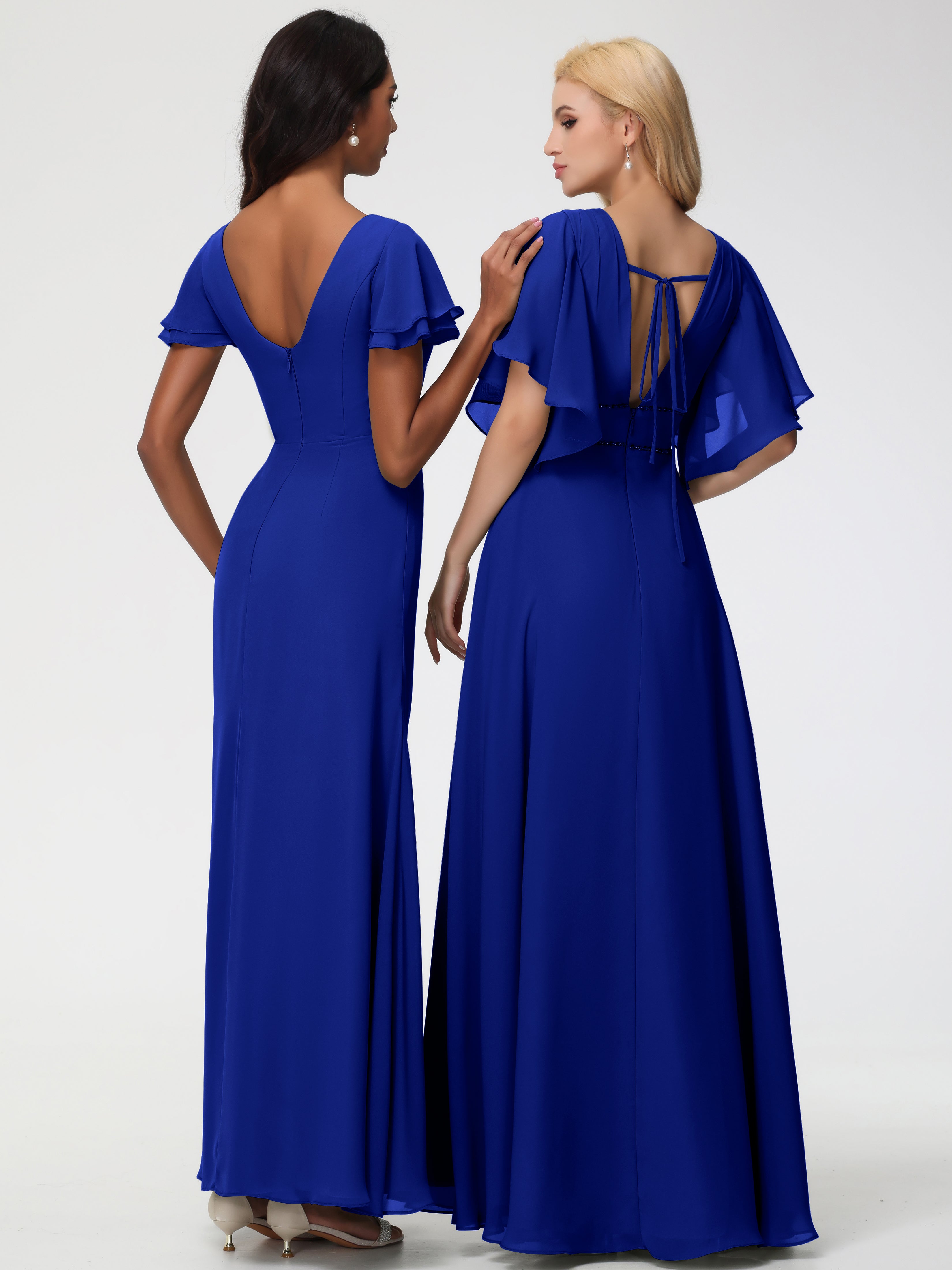 Sheath/Column Short Sleeves Split Long Chiffon Bridesmaid Dresses (Copy)