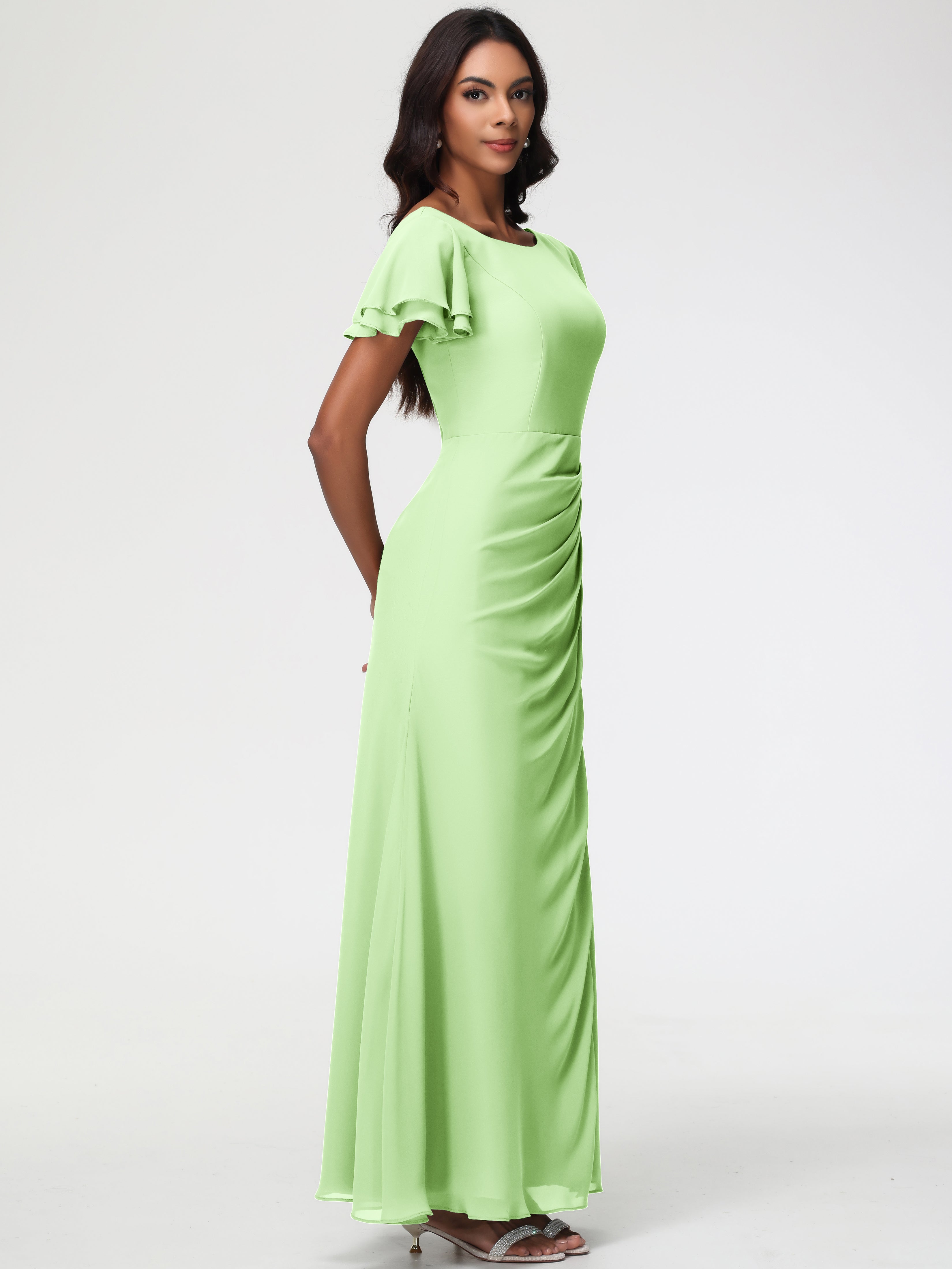 Sheath/Column Short Sleeves Split Long Chiffon Bridesmaid Dresses (Copy)