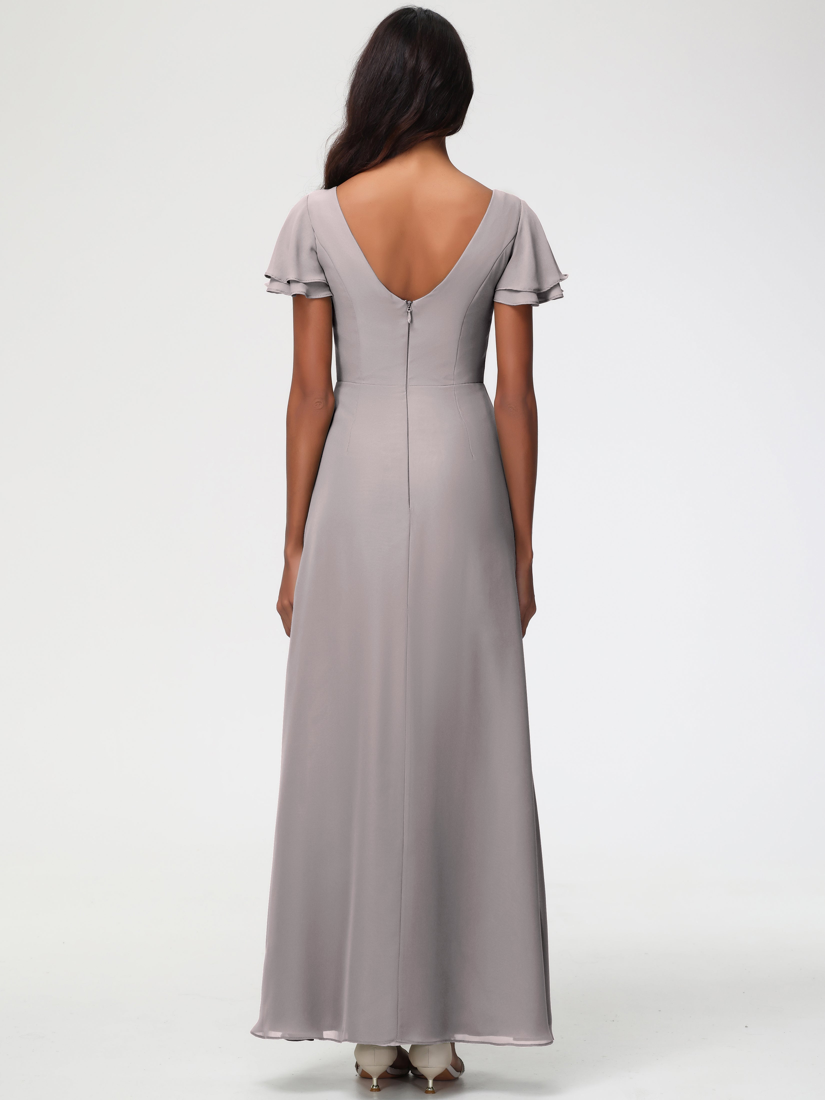 Sheath/Column Short Sleeves Split Long Chiffon Bridesmaid Dresses (Copy)