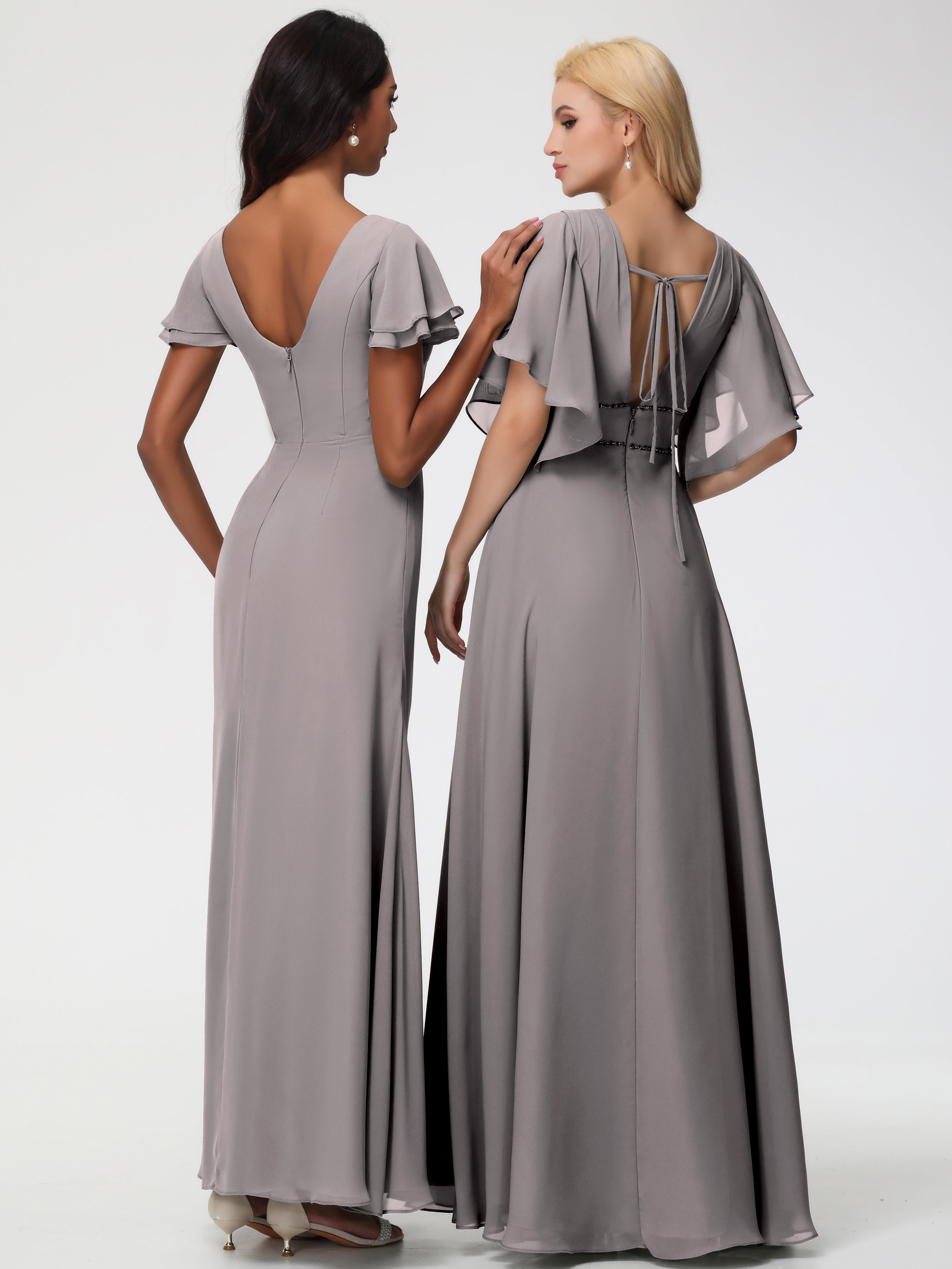 Sheath/Column Short Sleeves Split Long Chiffon Bridesmaid Dresses (Copy)