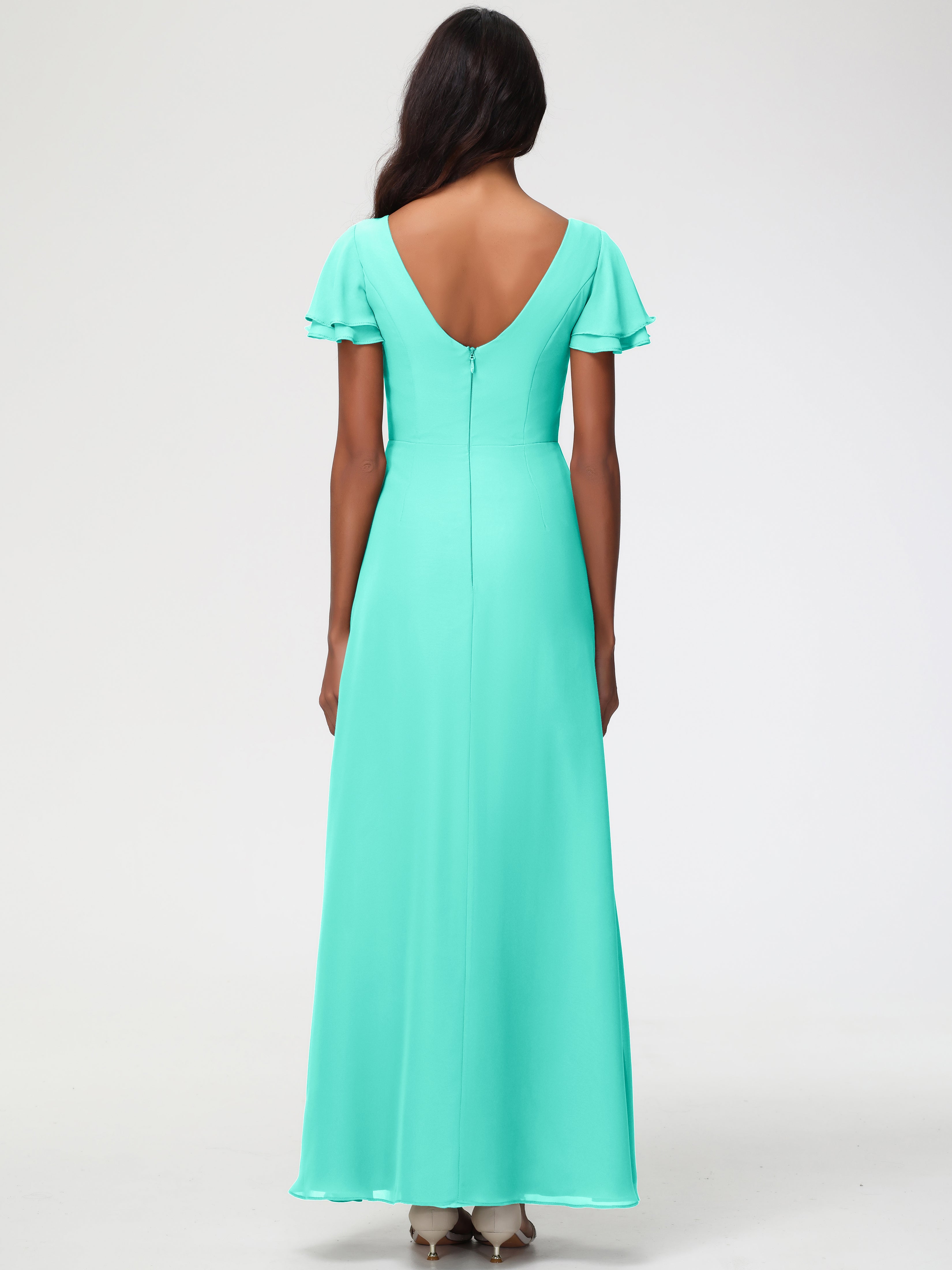 Sheath/Column Short Sleeves Split Long Chiffon Bridesmaid Dresses (Copy)