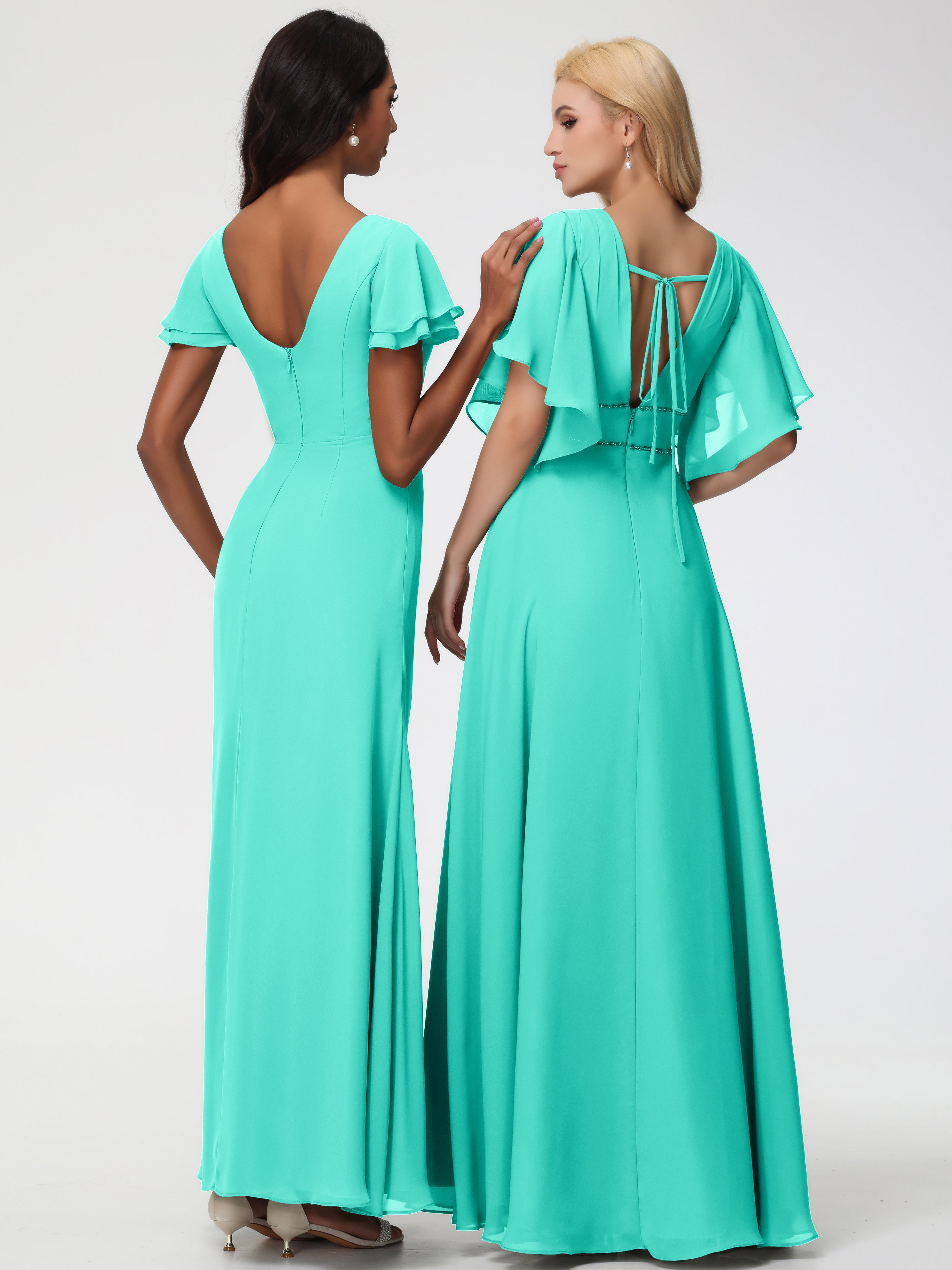 Sheath/Column Short Sleeves Split Long Chiffon Bridesmaid Dresses (Copy)