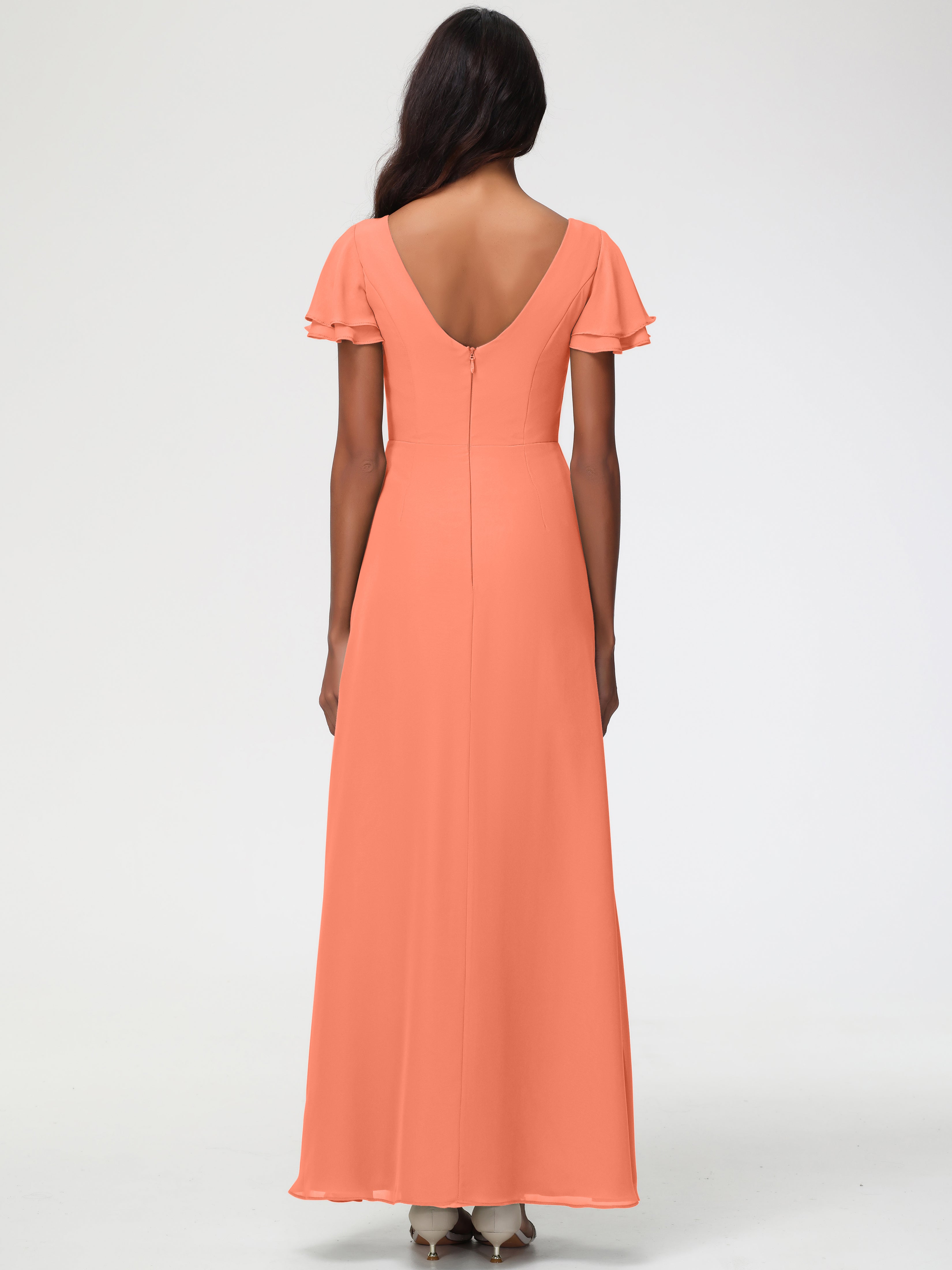 Sheath/Column Short Sleeves Split Long Chiffon Bridesmaid Dresses (Copy)