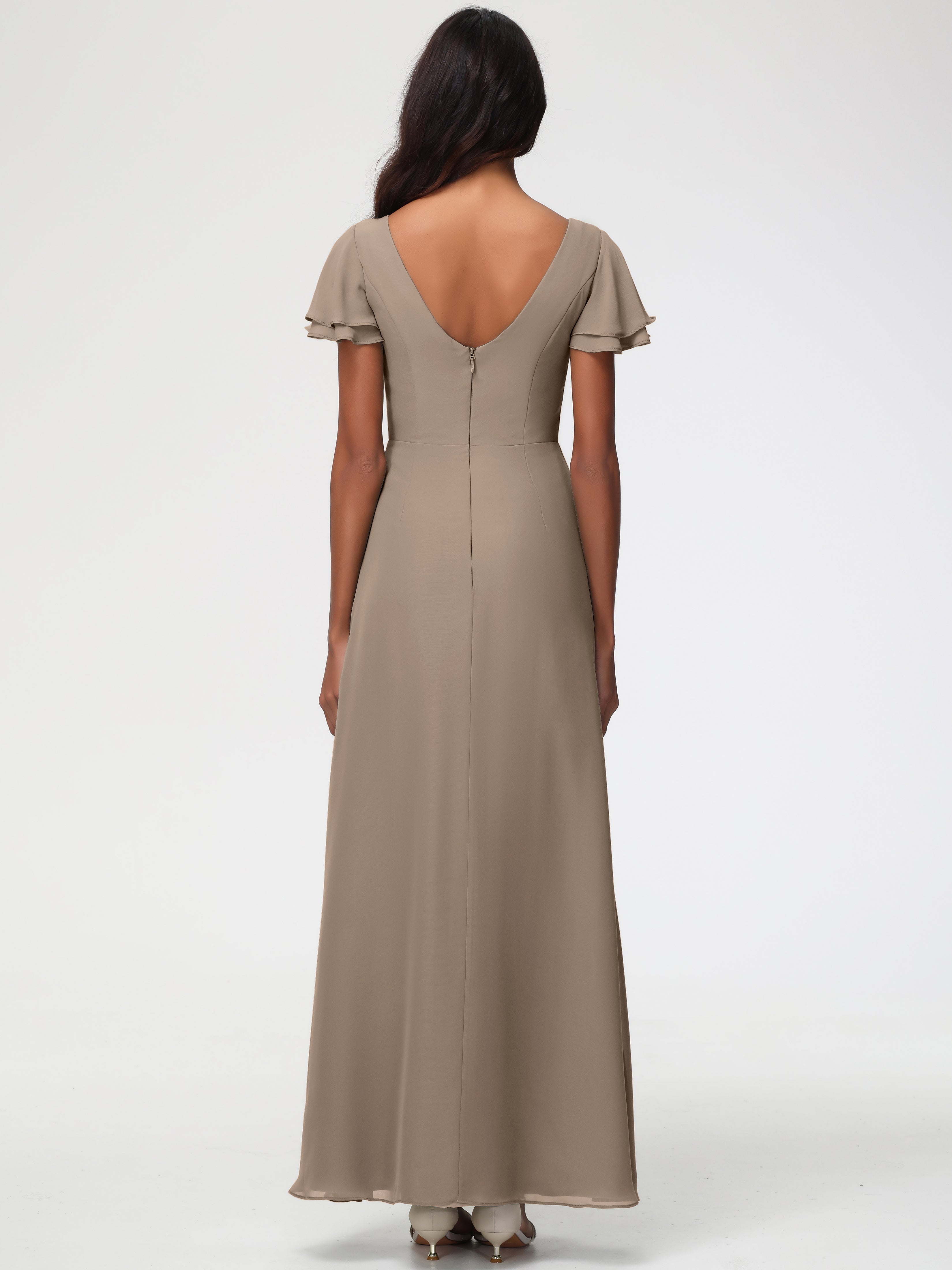 Sheath/Column Short Sleeves Split Long Chiffon Bridesmaid Dresses (Copy)
