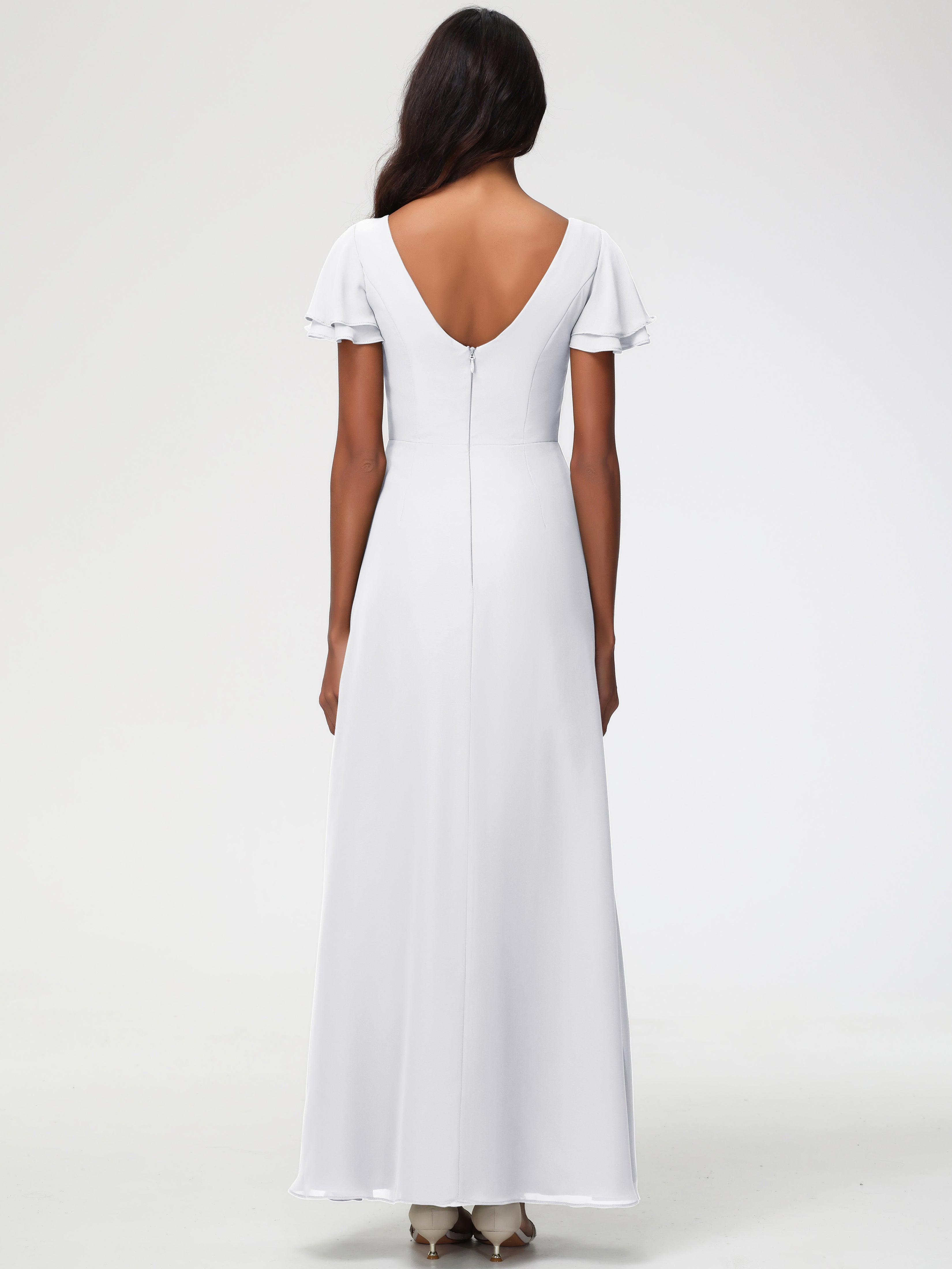 Sheath/Column Short Sleeves Split Long Chiffon Bridesmaid Dresses (Copy)