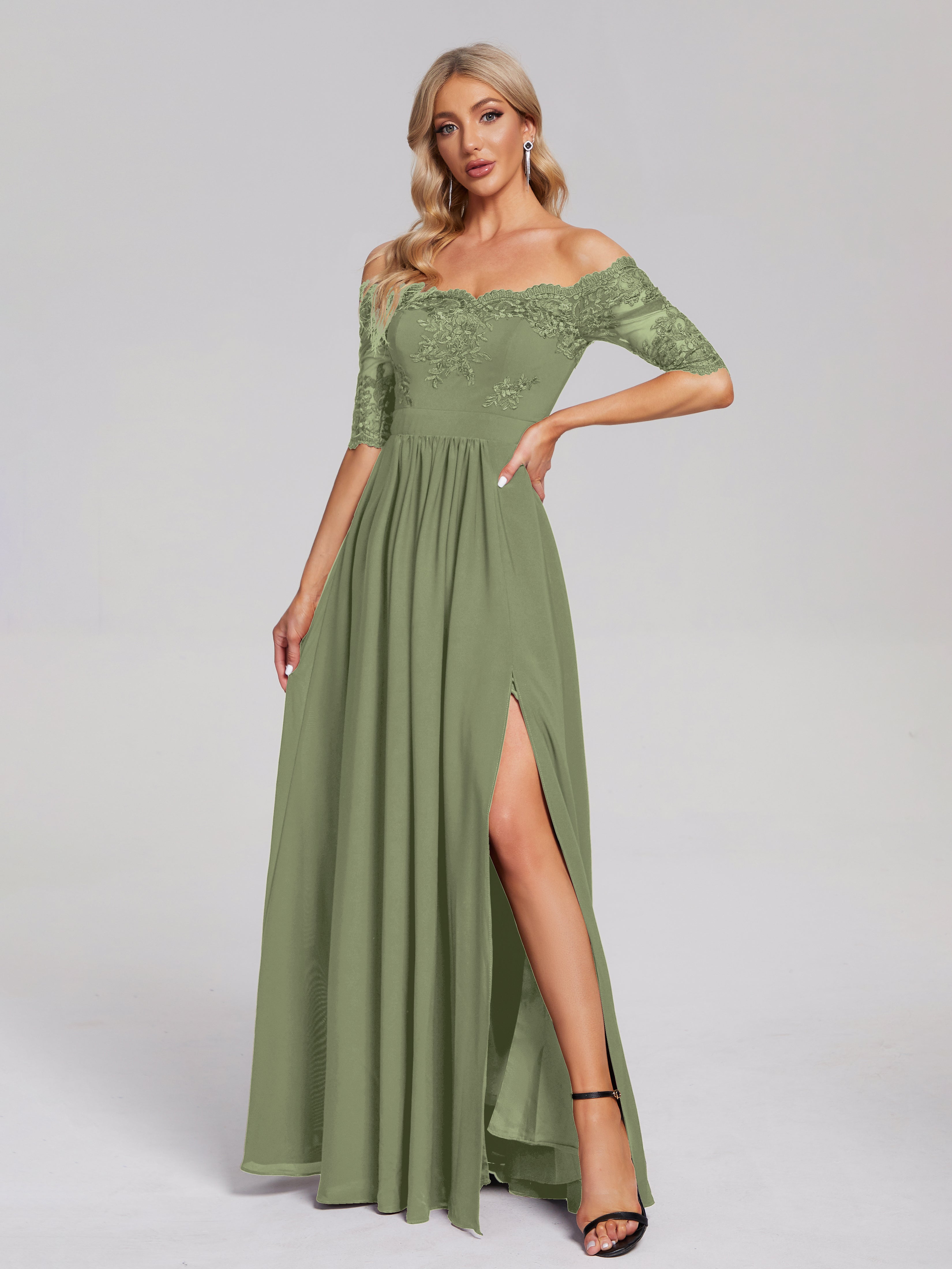 Bridesmaid Dress Olive Green Keira Off The Shoulder Lace Chiffon Bride bridesmaid-dress-olive-green-keira-off-the-shoulder-lace-chiffon-bride