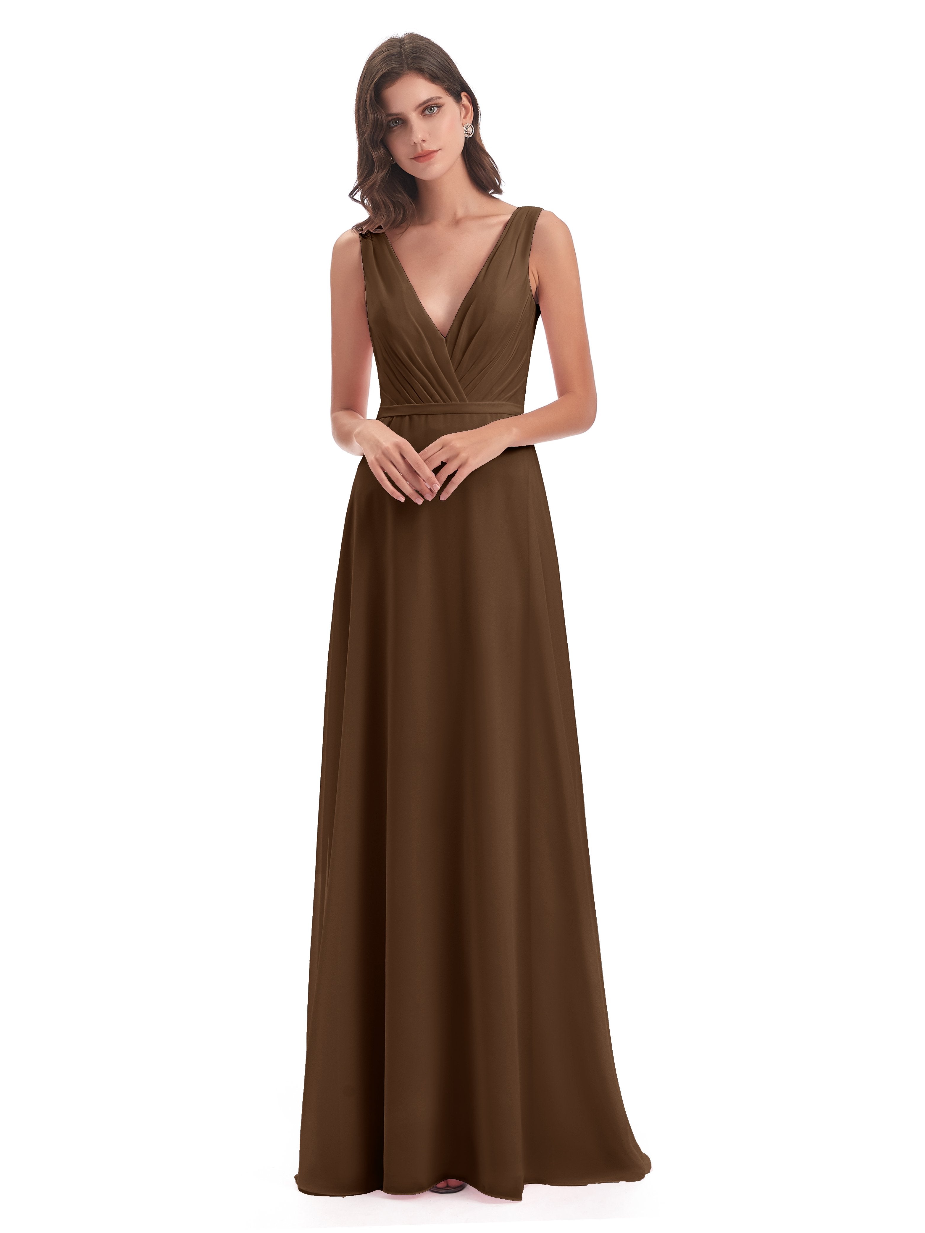 Brown Chiffon Bridesmaid Dress Kristina Sheath V-Neck Floor-Length Chi