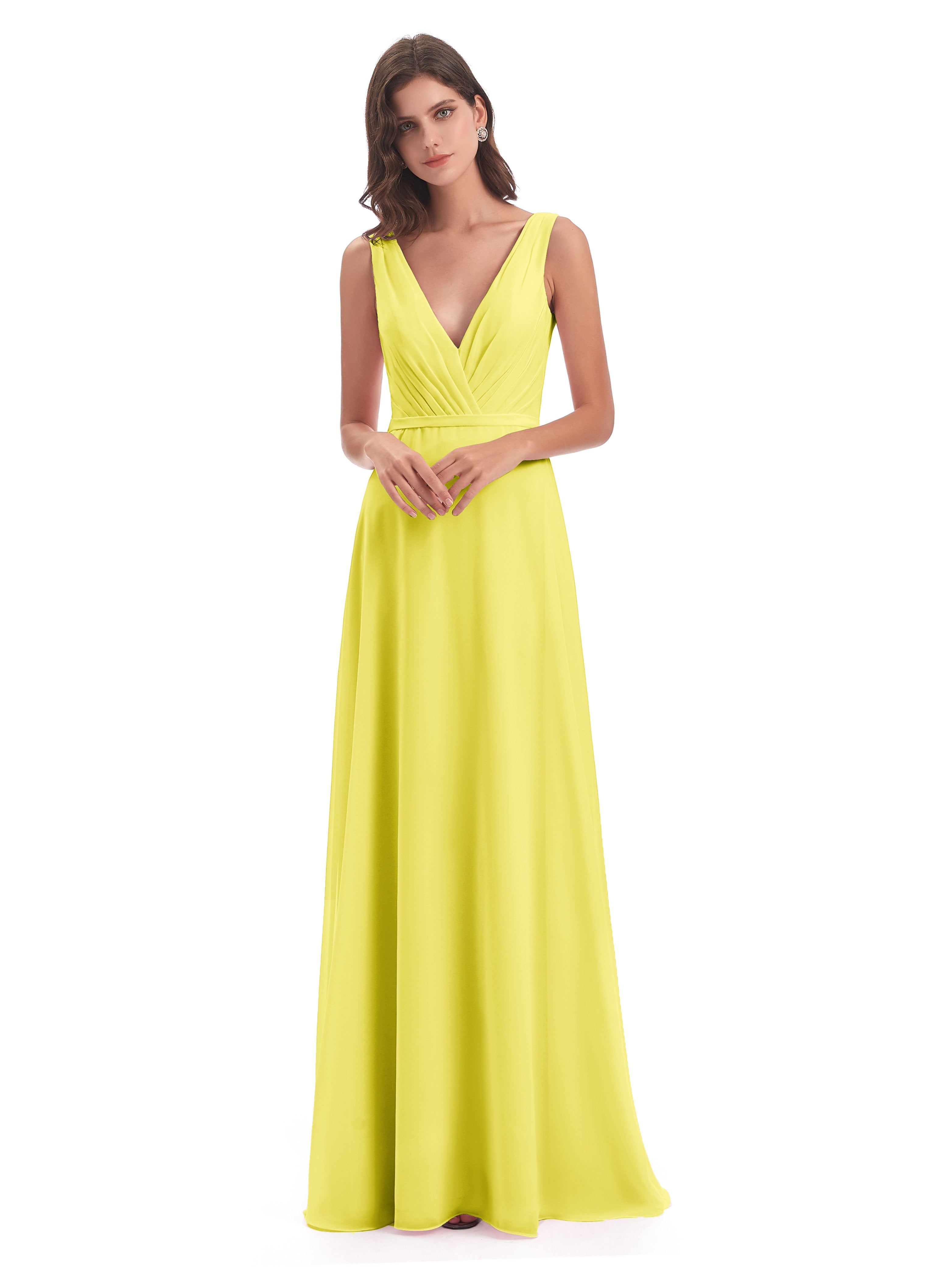 Girls Lemon Bridesmaid Dresses Kristina Sheath V-Neck Floor-Length Chi