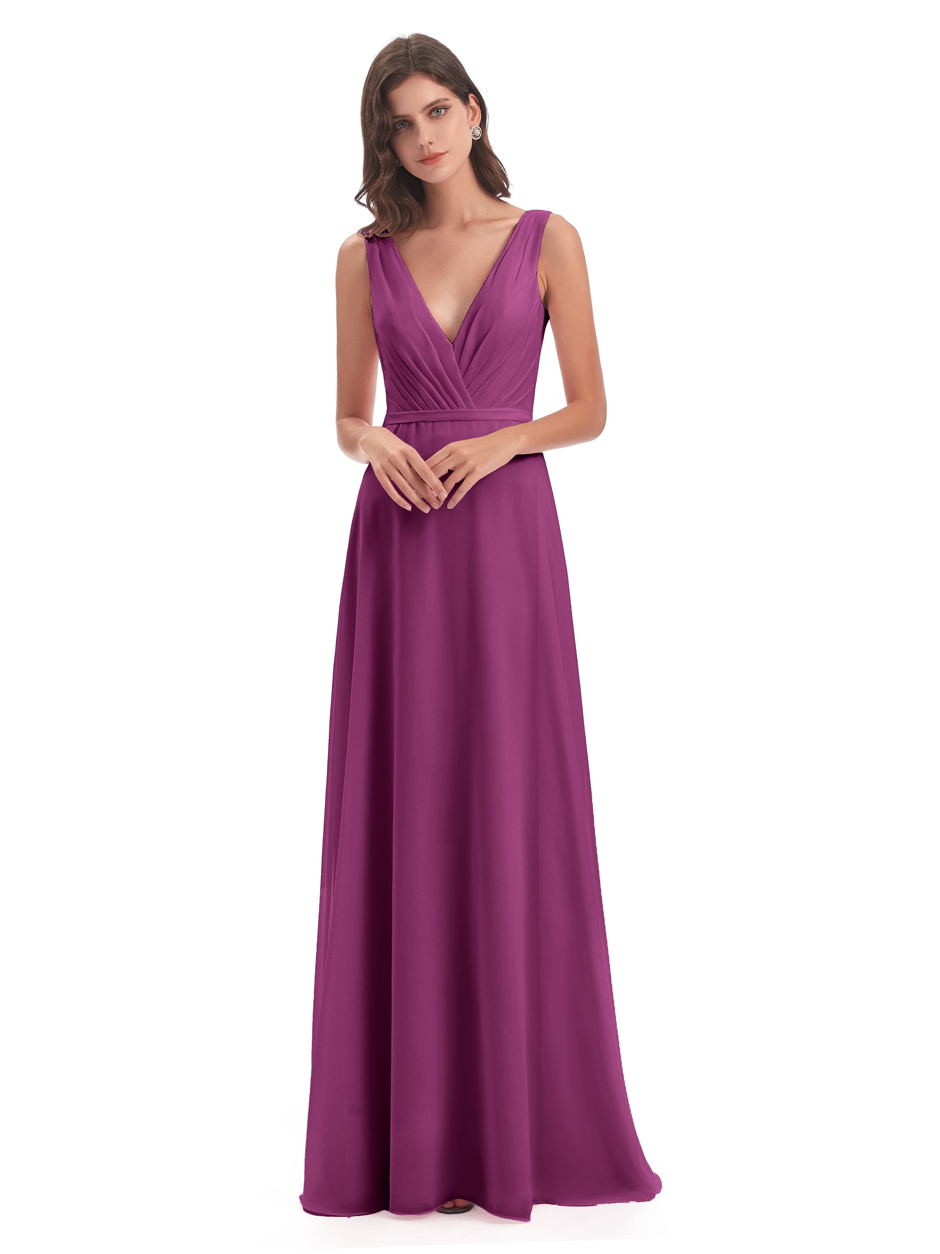 Orchid Colour Bridesmaid Dress Kristina Sheath V-Neck Floor-Length Chi