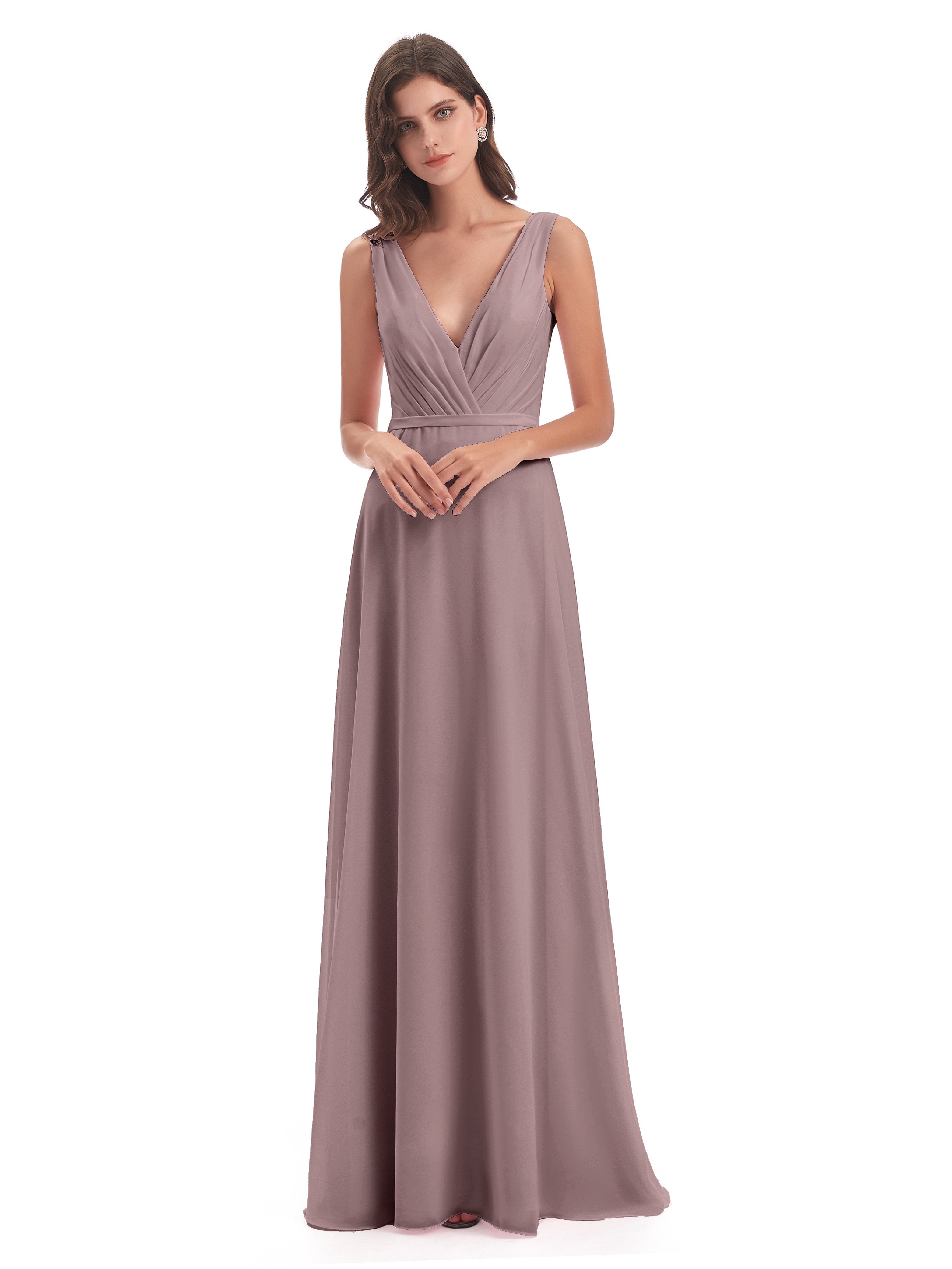 Vintage Mauve Bridesmaid Dress Kristina Sheath V-Neck Floor-Length Chi