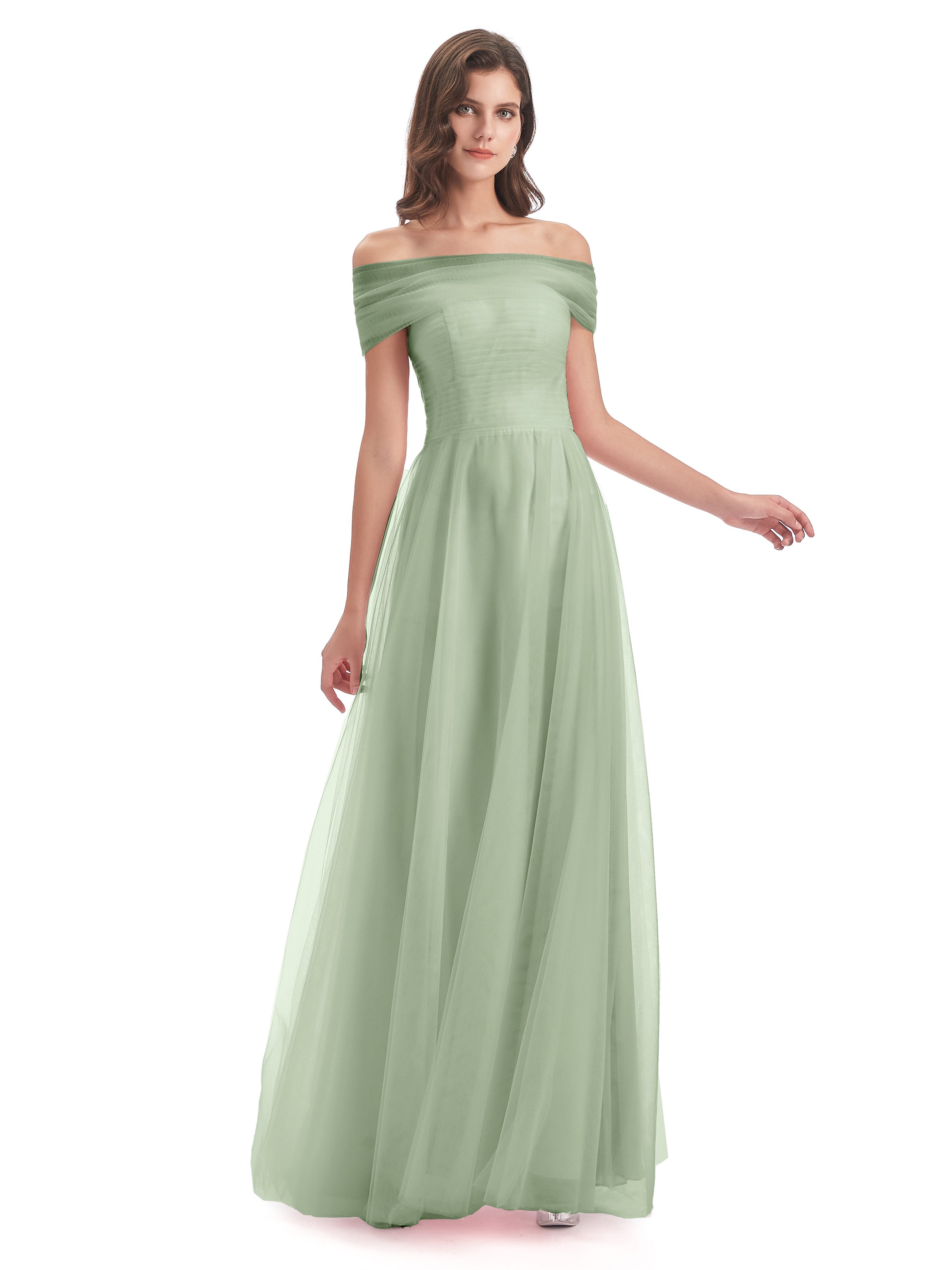 Dusty Sage Chiffon Bridesmaid Dresses Sylvie Off The Shoulder Flowy Lo