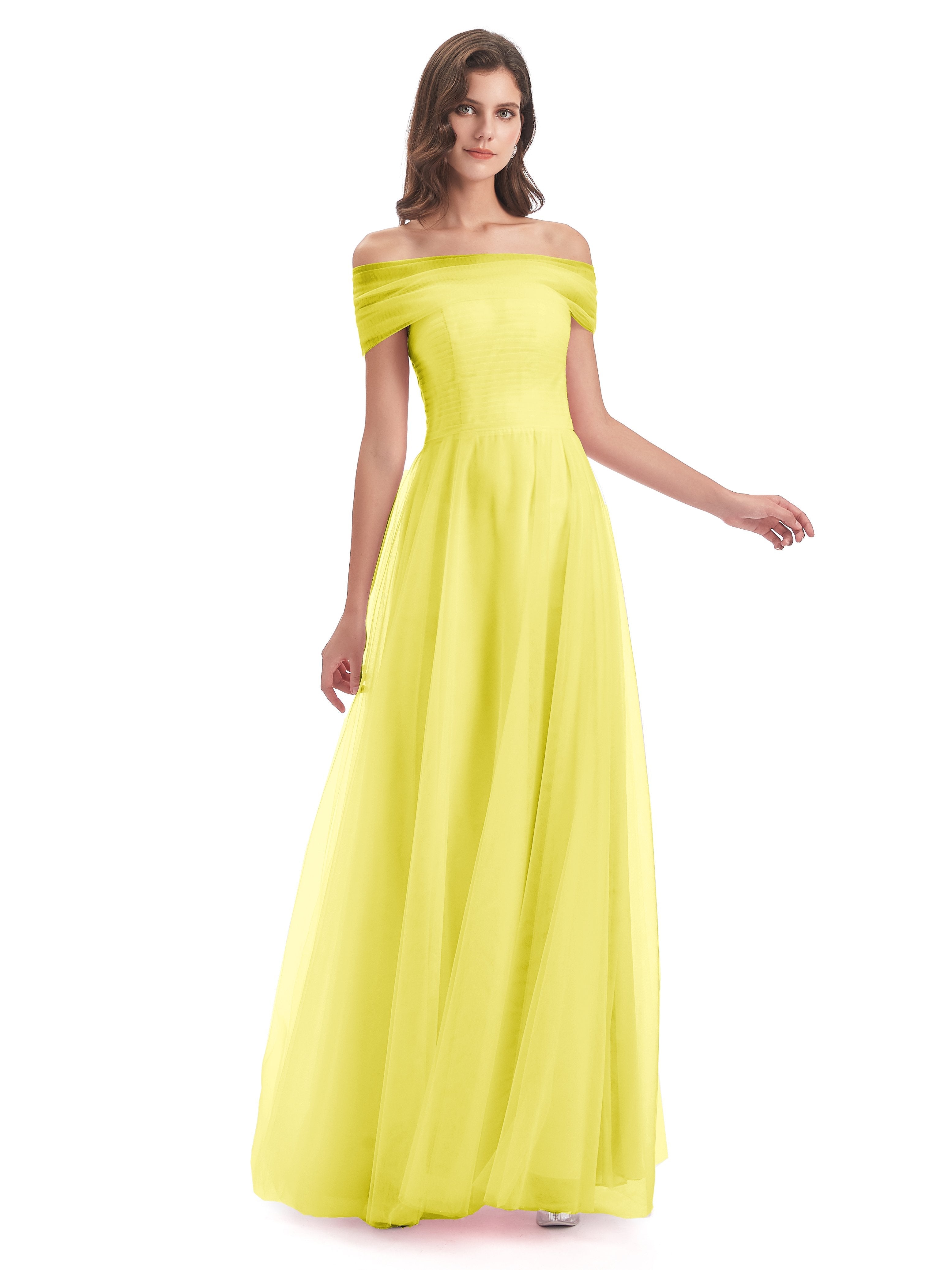 Lemon Bridesmaid Dresses Sylvie Off The Shoulder Flowy Long Tulle/Chif — free download