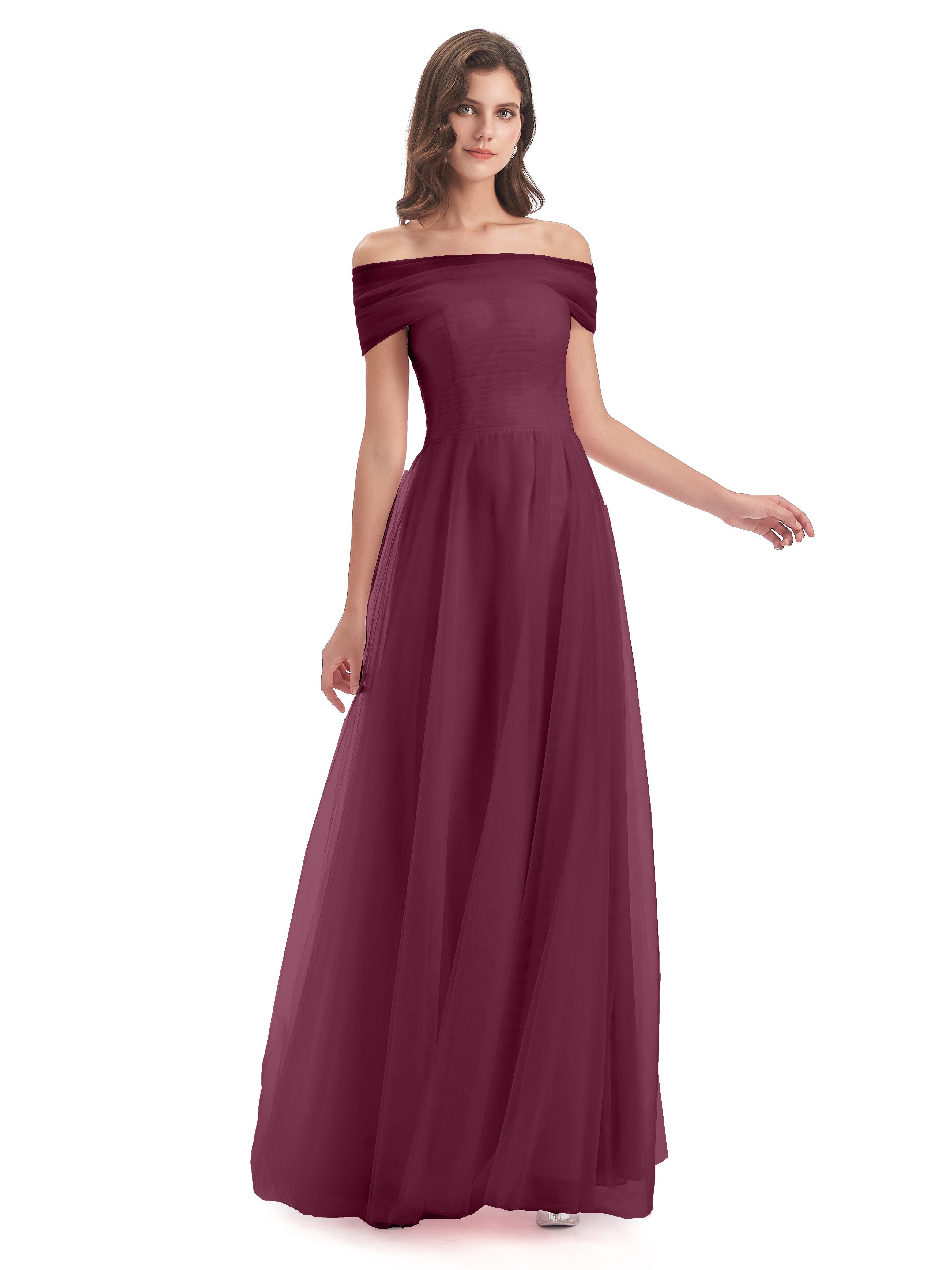 Mulberry Bridesmaid Dresses Sylvie Off The Shoulder Flowy Long Tulle/C