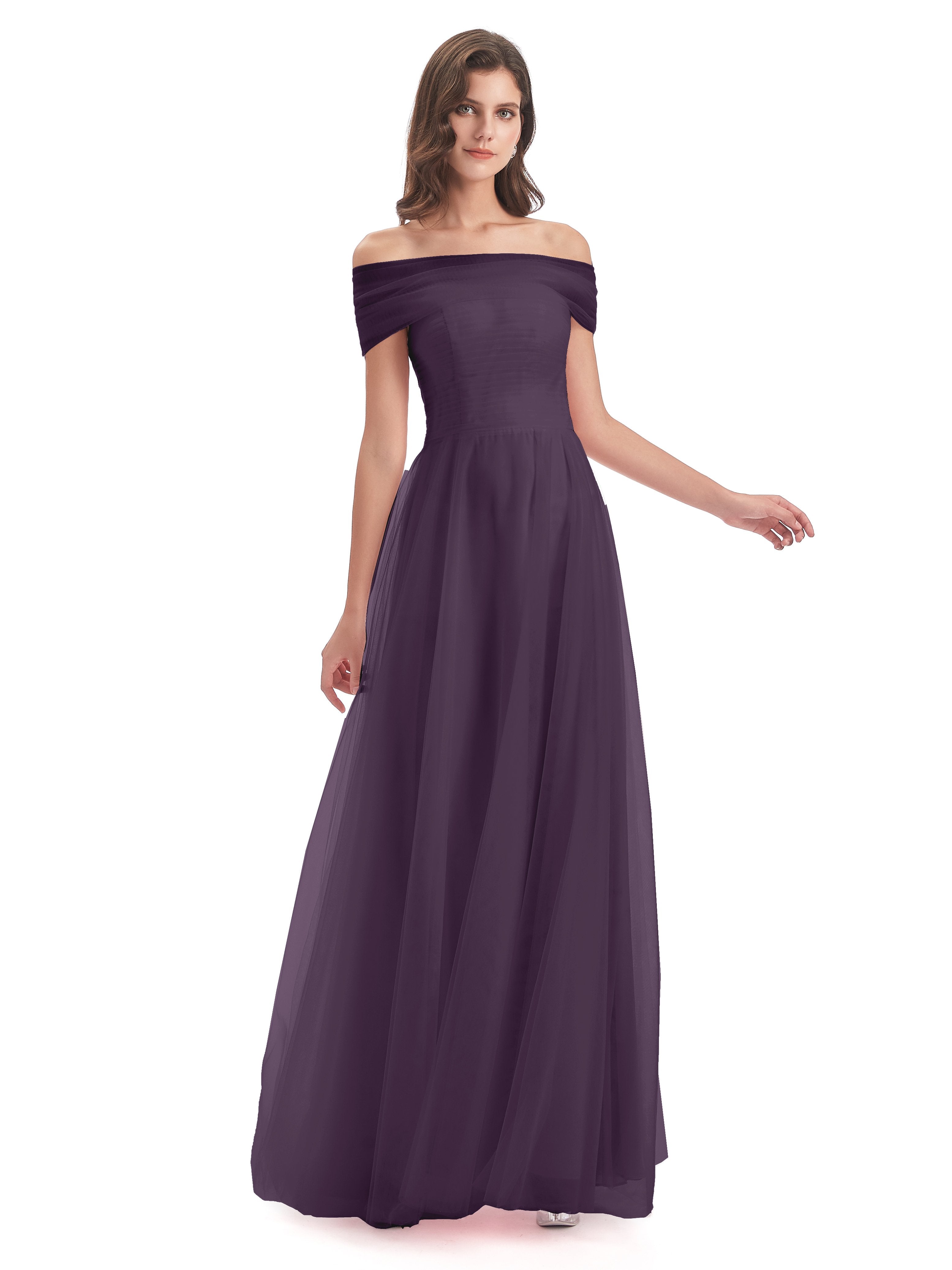 Plum Colour Bridesmaid Dresses Sylvie Off The Shoulder Flowy Long Tull — free download