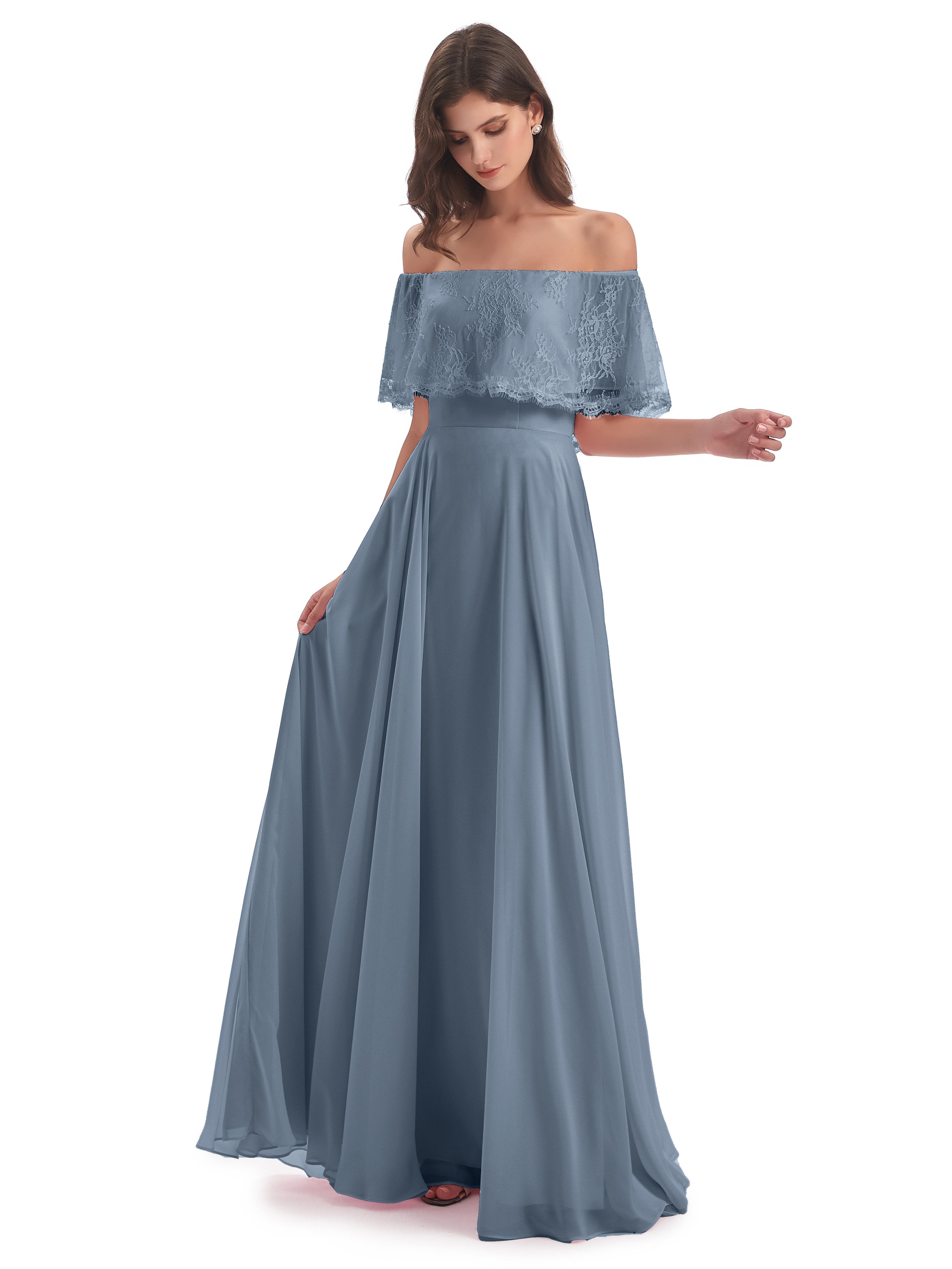 Dark Blue Bridesmaid Dresses Hannah Off The Shoulder Long Fashion Lace