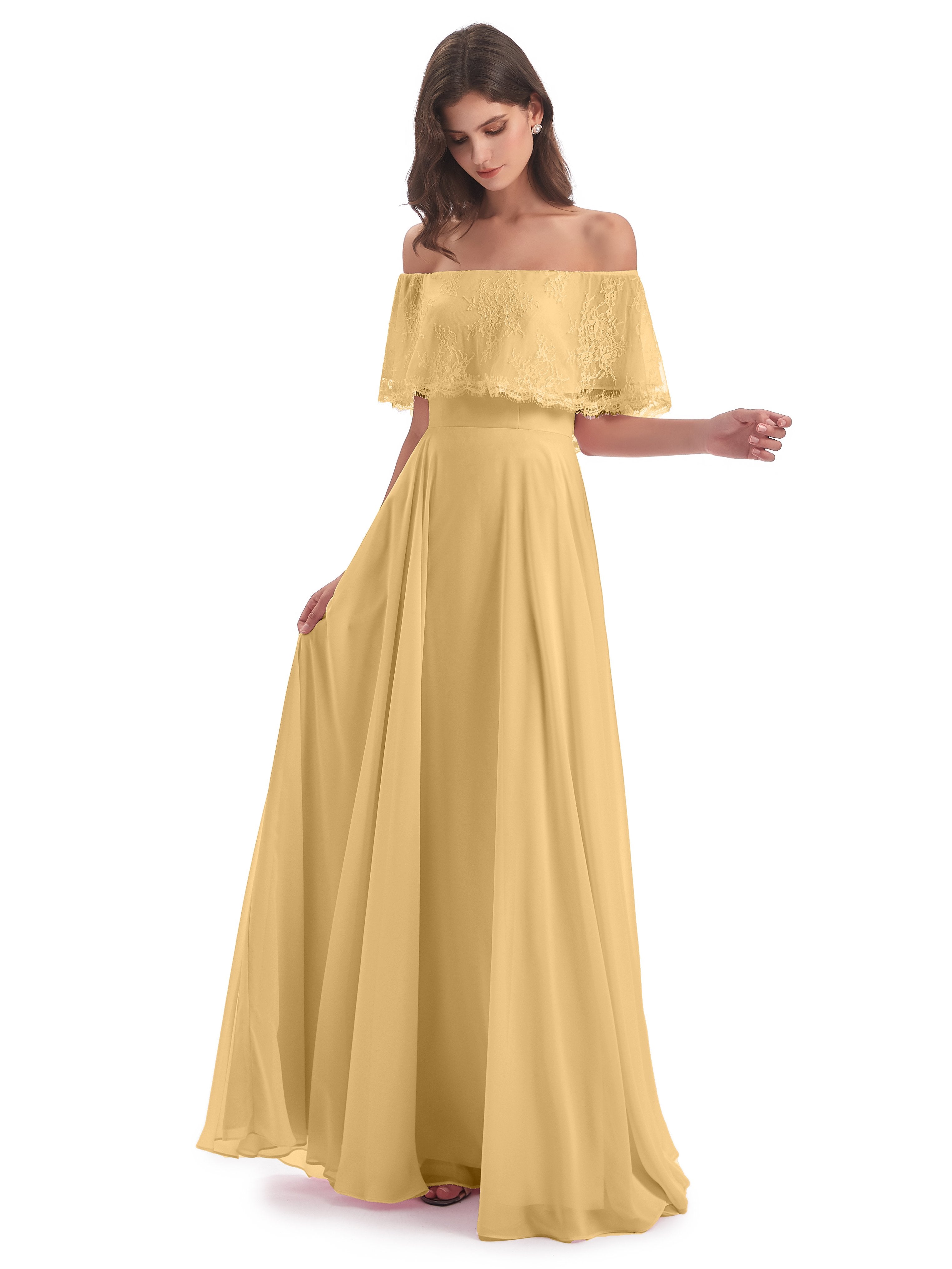 Gold Bridesmaids Dresses Hannah Off The Shoulder Long Fashion Lace/Chi