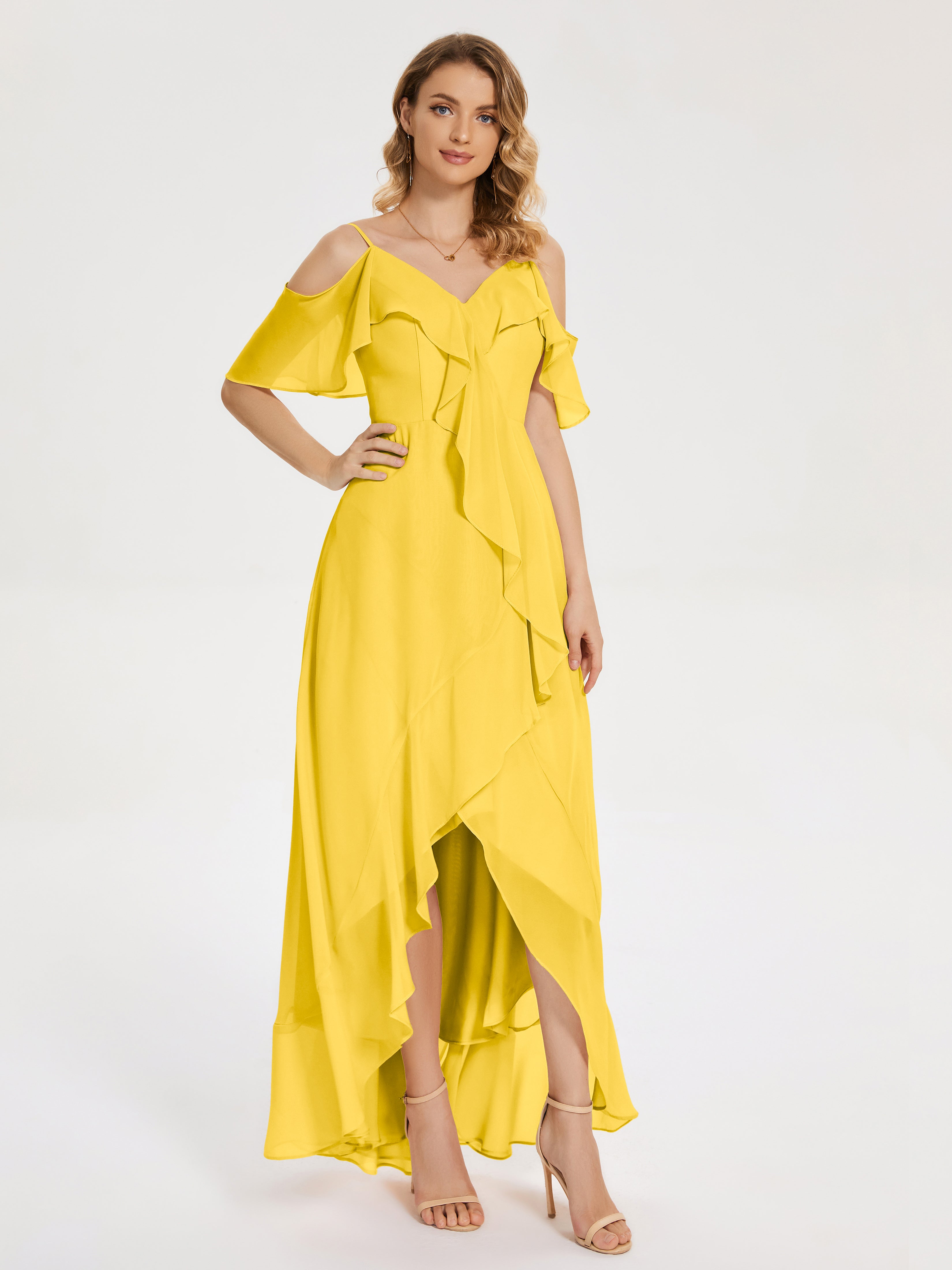 Marigold Yellow Bridesmaid Dress Leia Cute Drape Sleeves Chiffon Bride