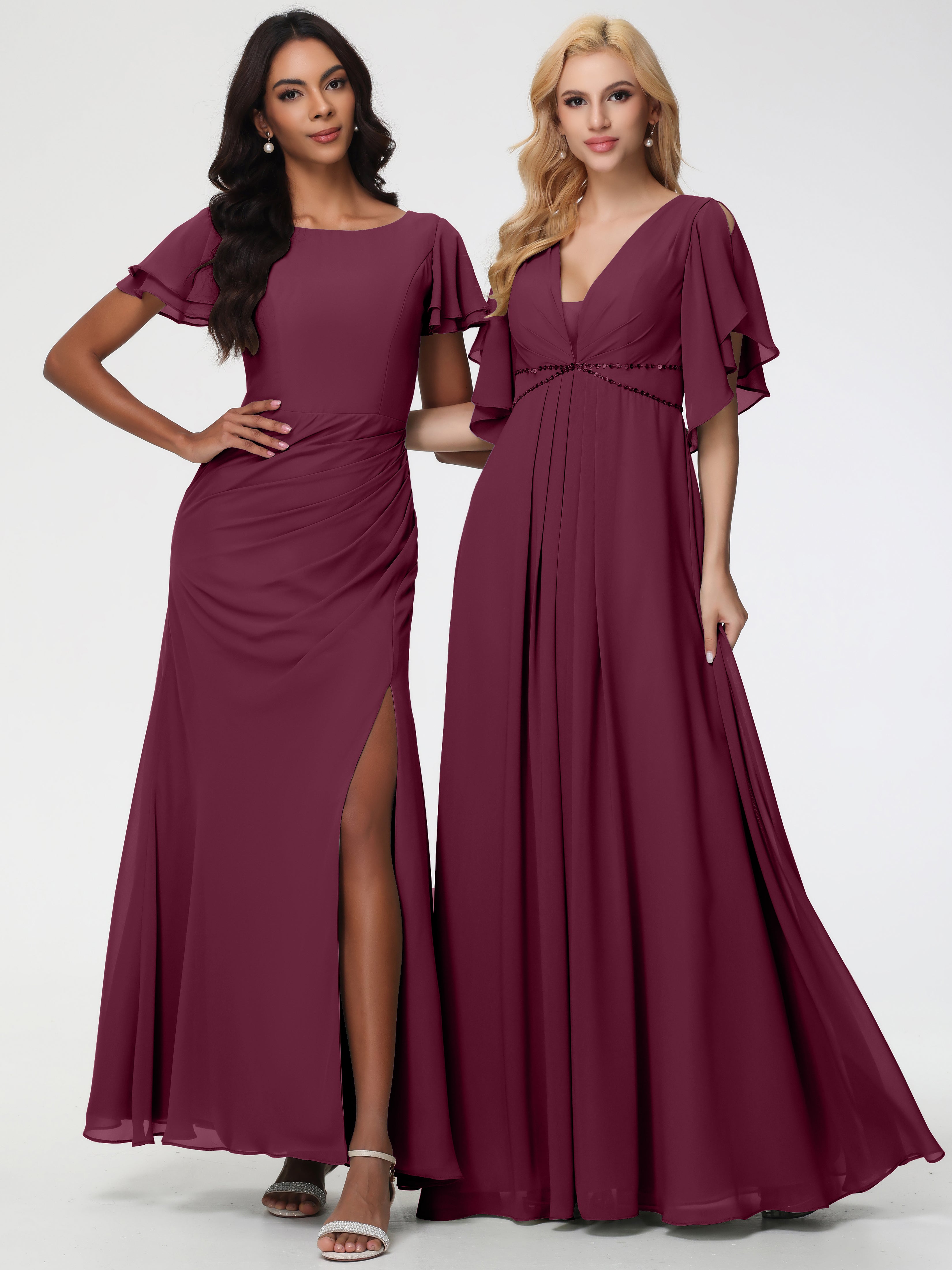 A-Line Sequins Sleeves Floor-Length Chiffon Bridesmaid Dresses (Copy)