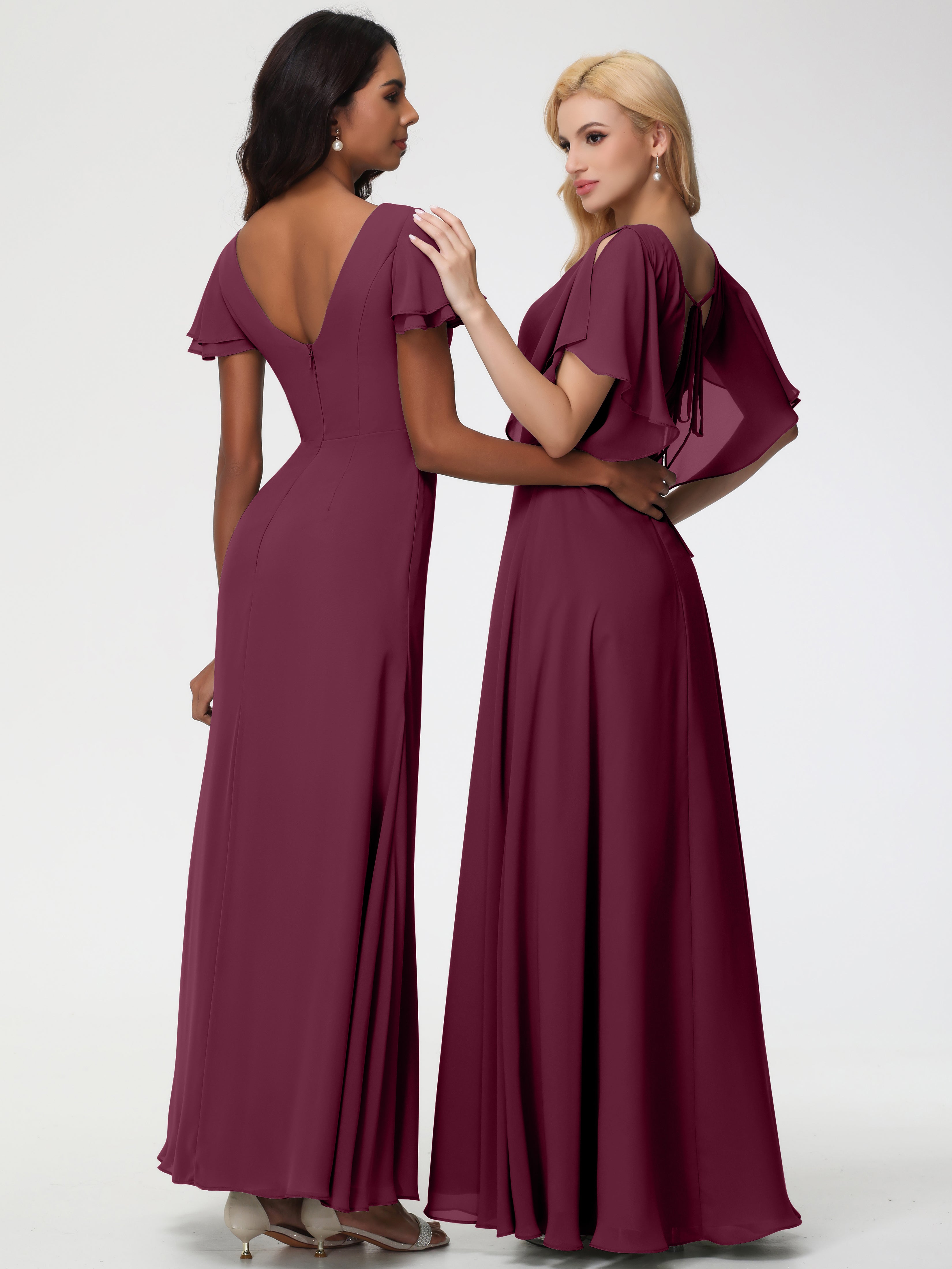A-Line Sequins Sleeves Floor-Length Chiffon Bridesmaid Dresses (Copy)