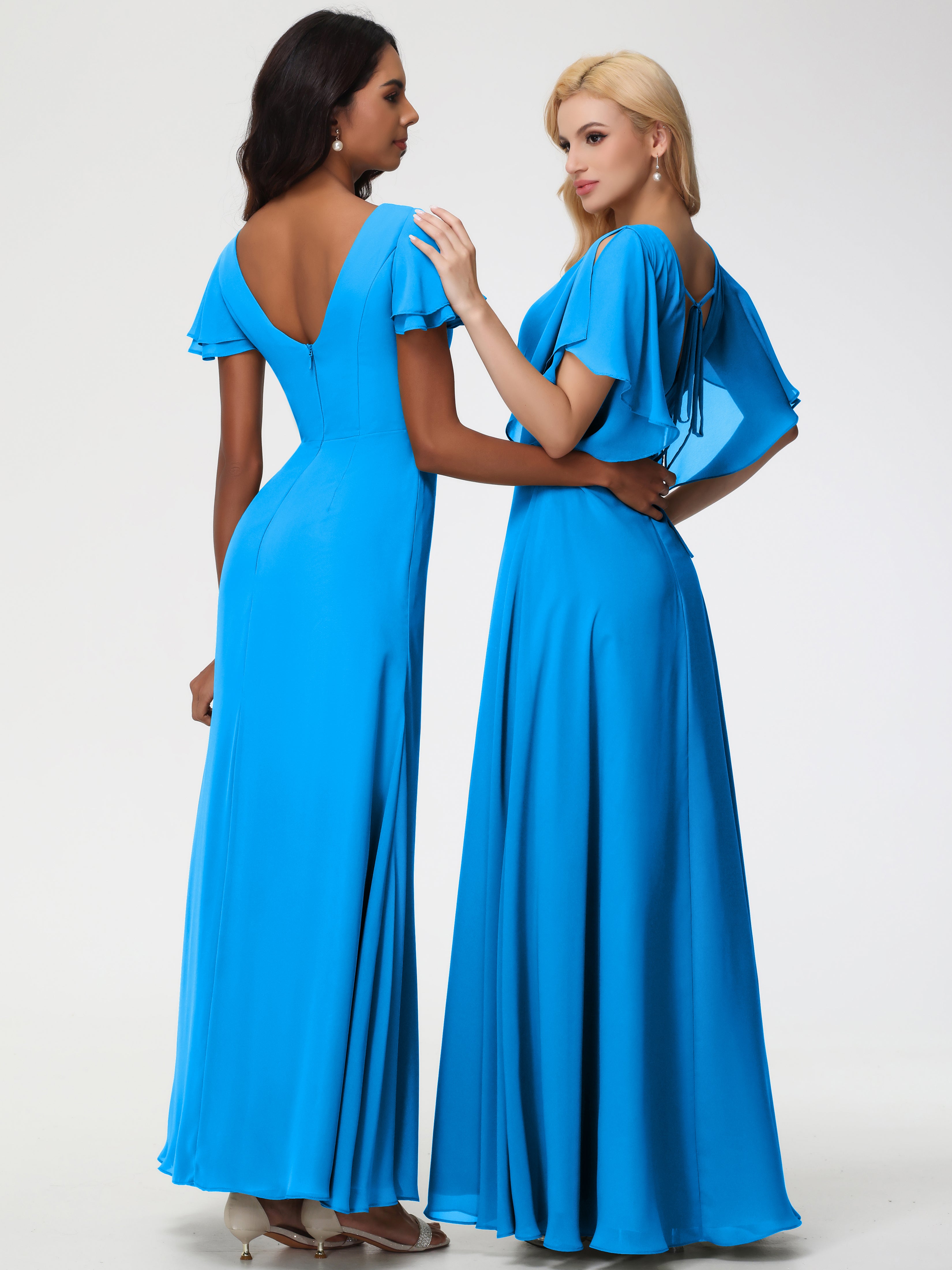 A-Line Sequins Sleeves Floor-Length Chiffon Bridesmaid Dresses (Copy)