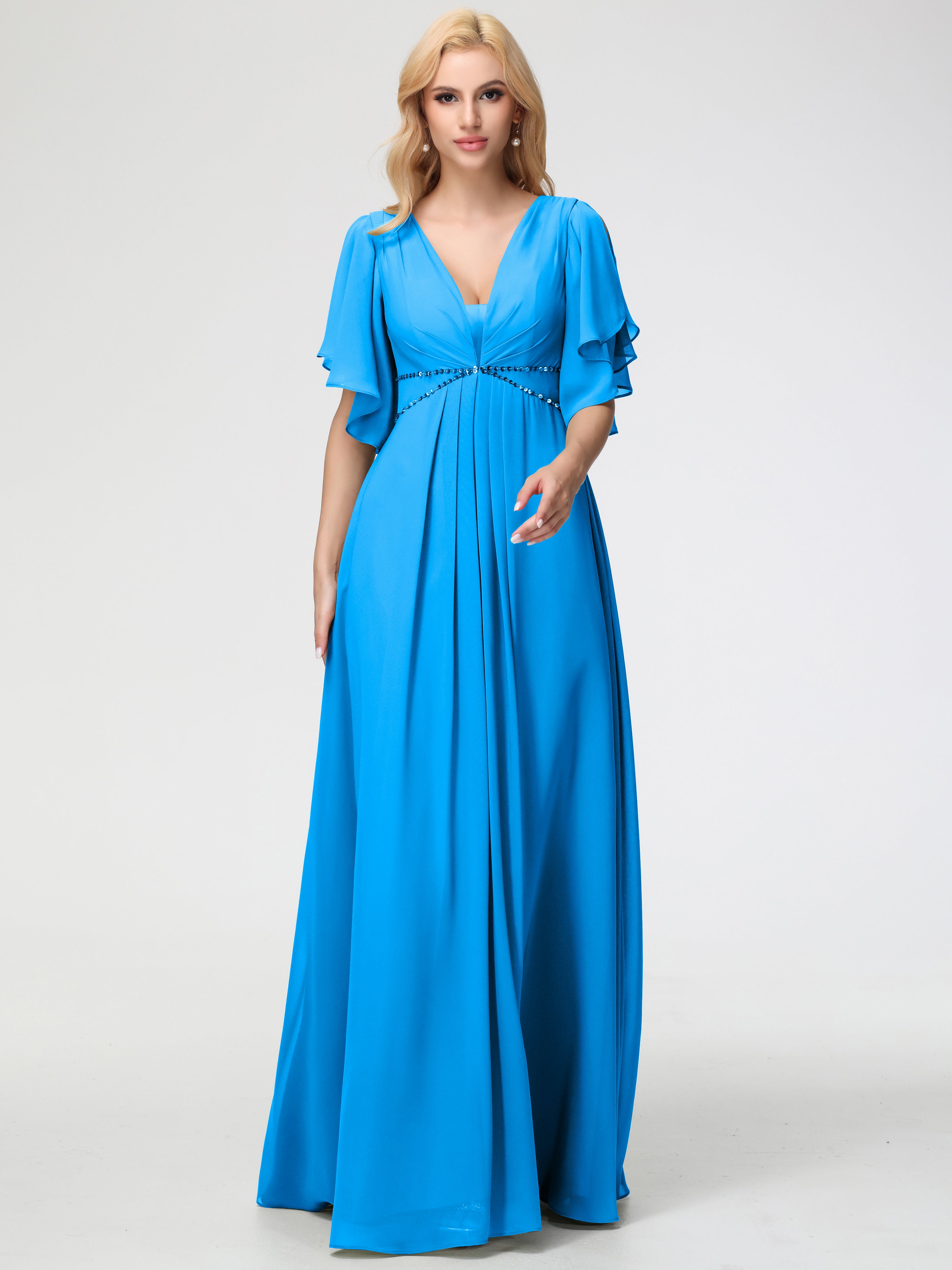 A-Line Sequins Sleeves Floor-Length Chiffon Bridesmaid Dresses (Copy)