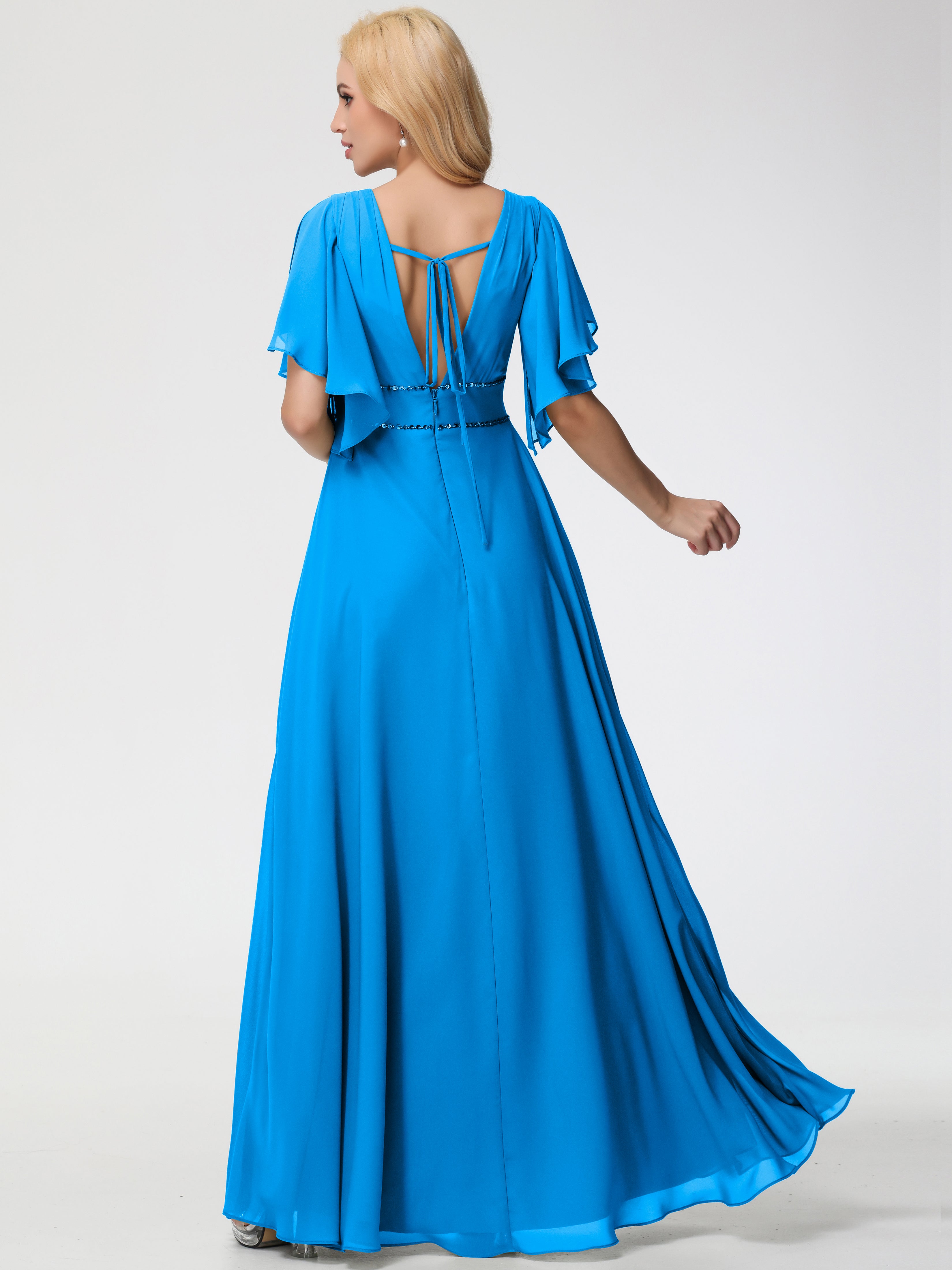 A-Line Sequins Sleeves Floor-Length Chiffon Bridesmaid Dresses (Copy)