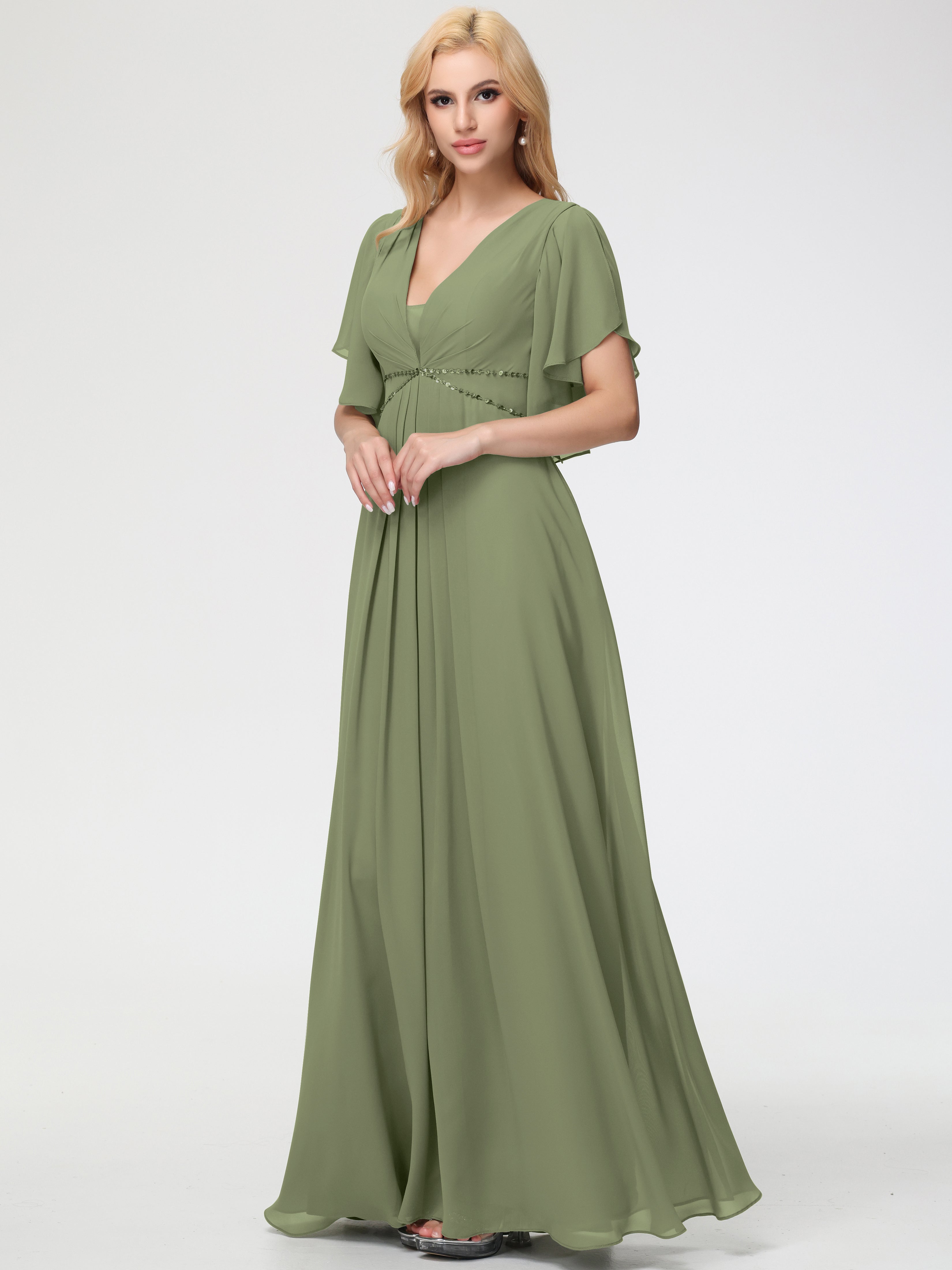 A-Line Sequins Sleeves Floor-Length Chiffon Bridesmaid Dresses (Copy)