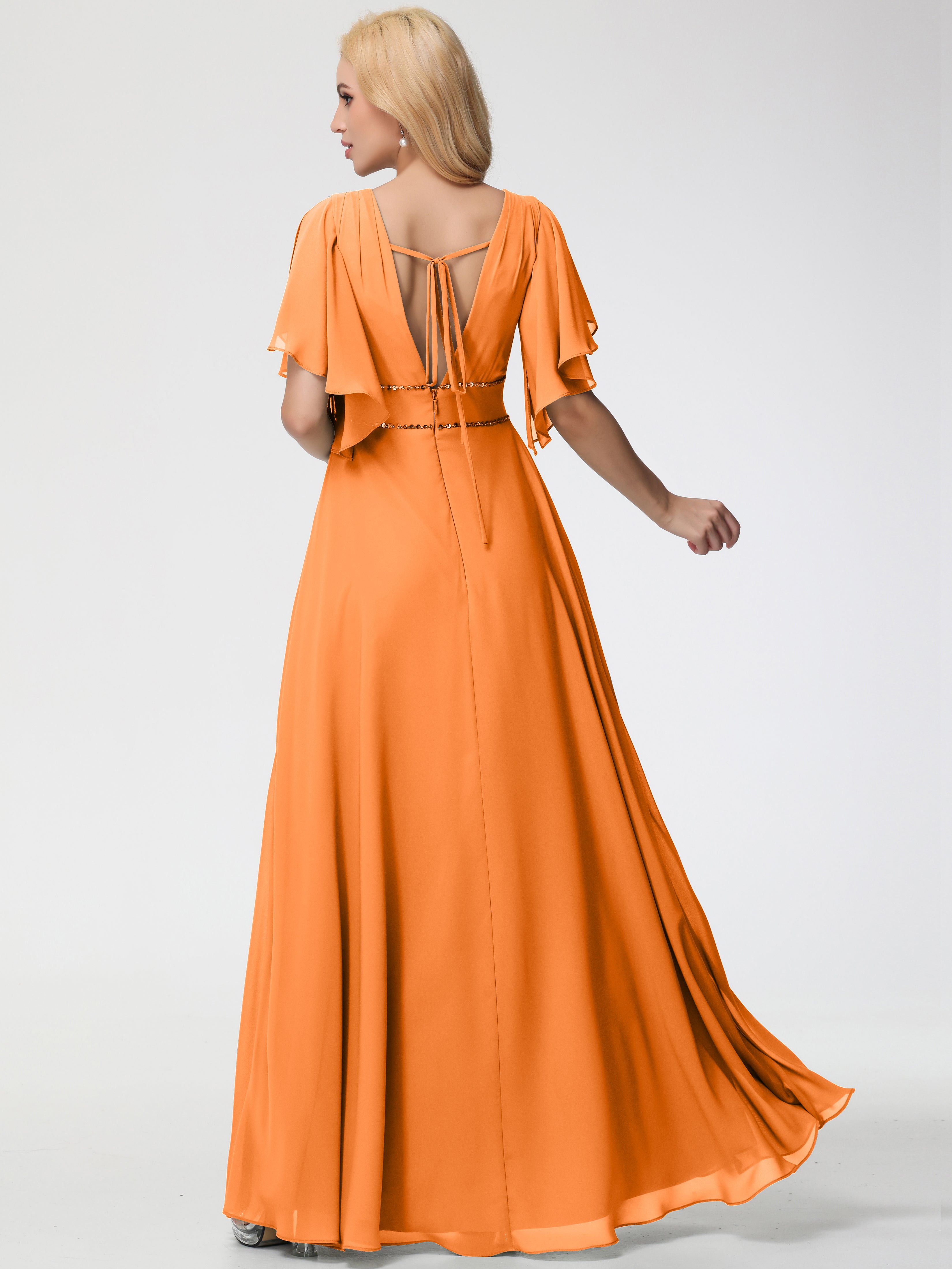 A-Line Sequins Sleeves Floor-Length Chiffon Bridesmaid Dresses (Copy)