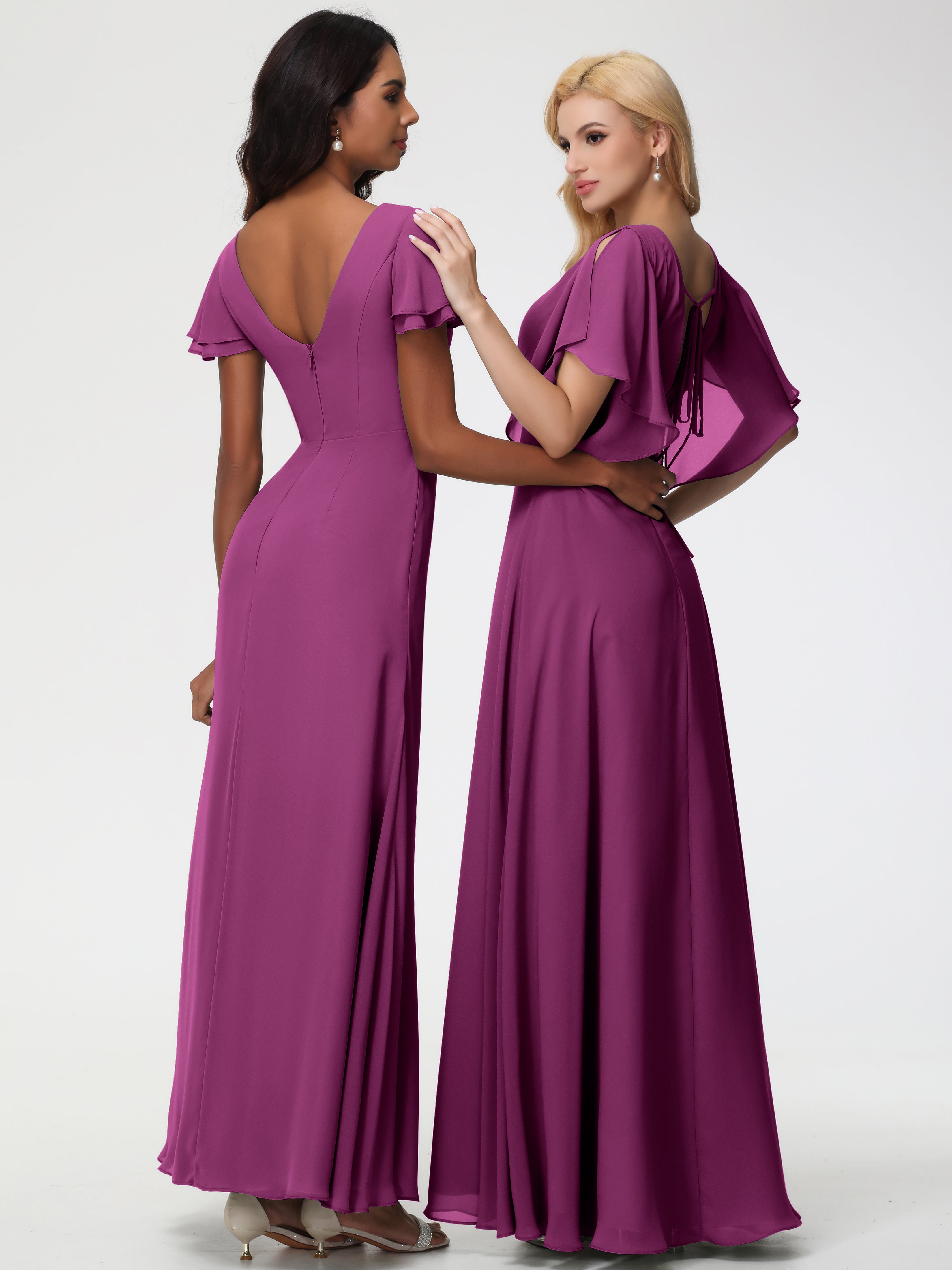 A-Line Sequins Sleeves Floor-Length Chiffon Bridesmaid Dresses (Copy)