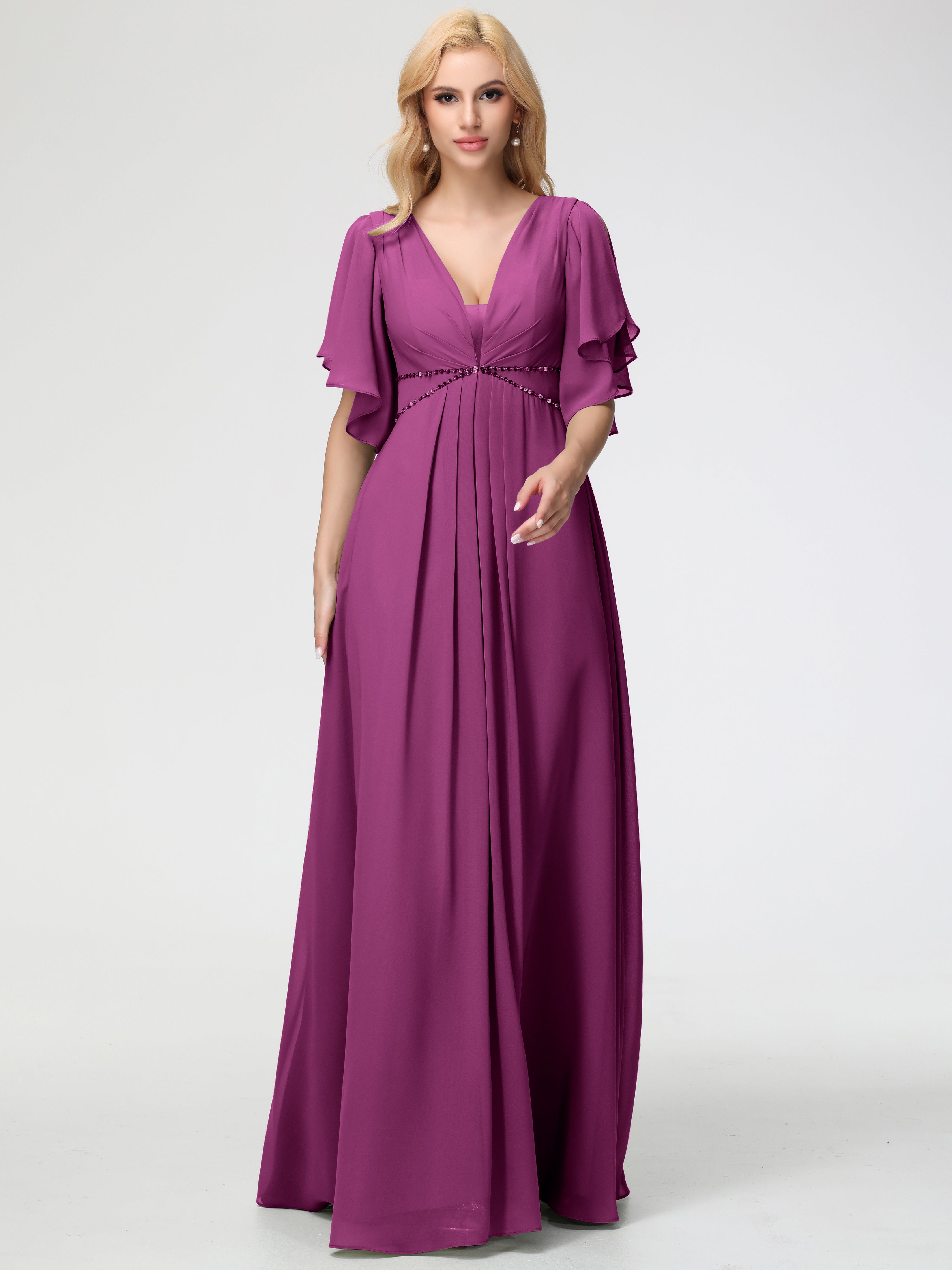 A-Line Sequins Sleeves Floor-Length Chiffon Bridesmaid Dresses (Copy)