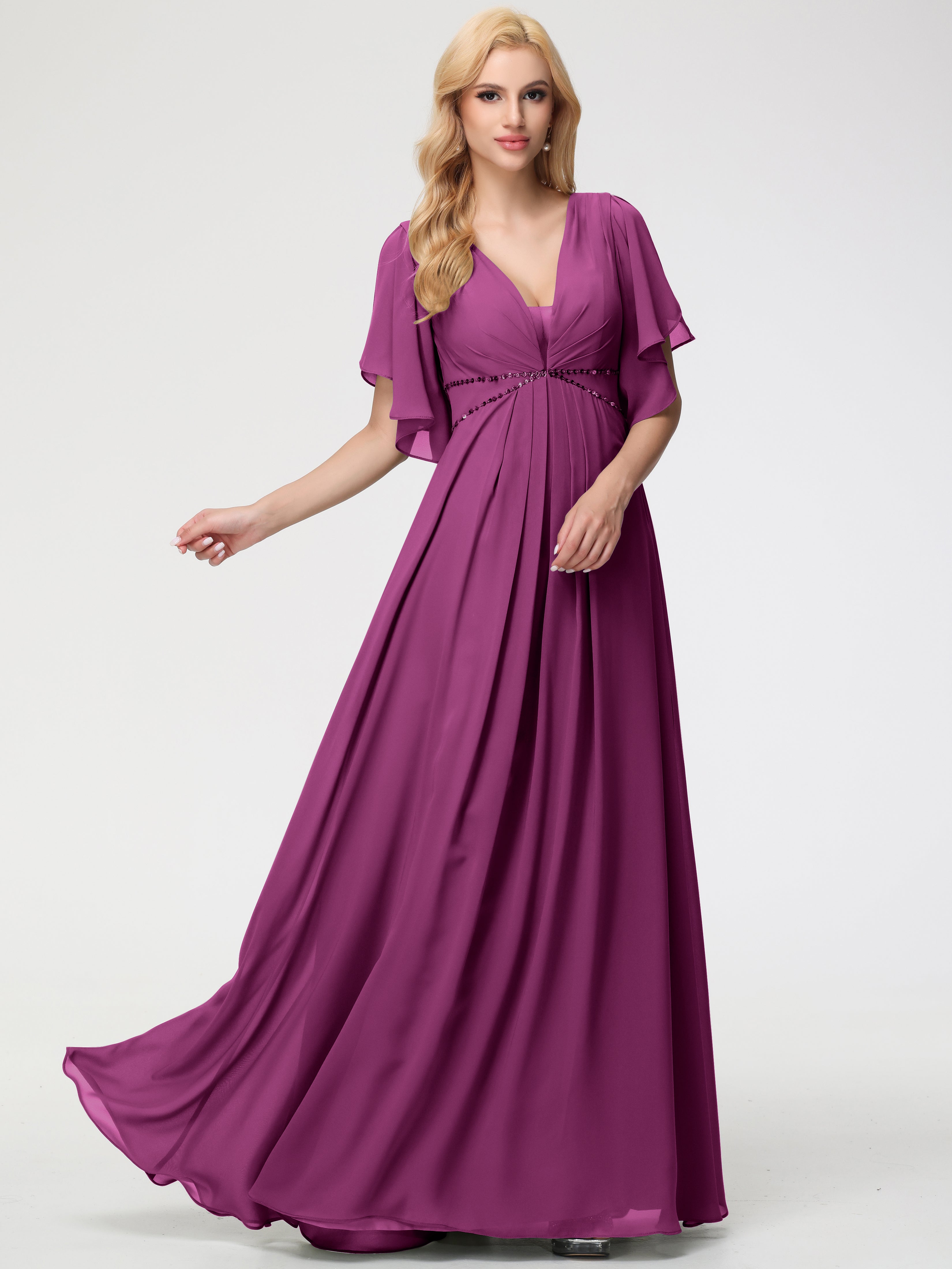 A-Line Sequins Sleeves Floor-Length Chiffon Bridesmaid Dresses (Copy)