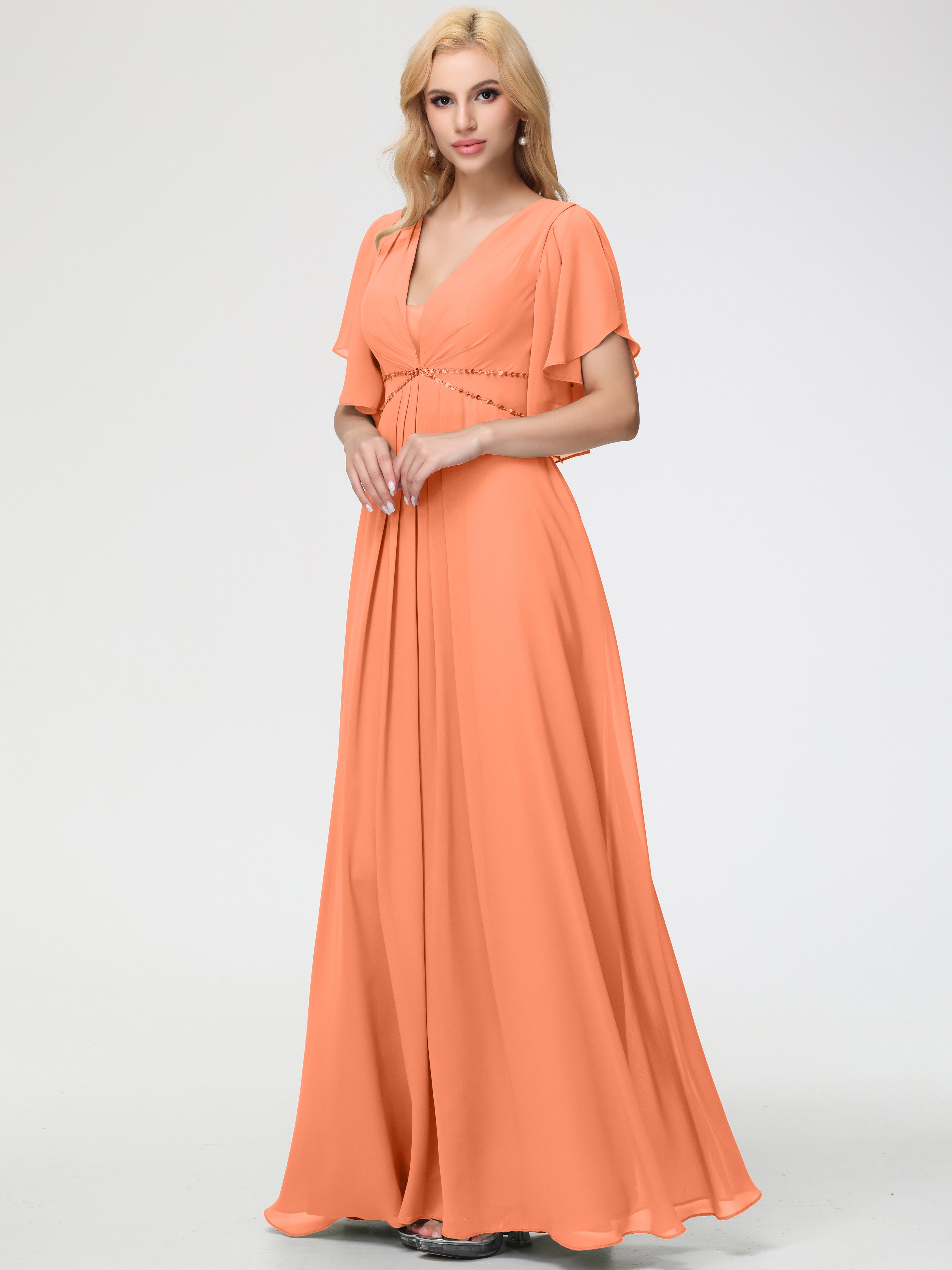 A-Line Sequins Sleeves Floor-Length Chiffon Bridesmaid Dresses (Copy)