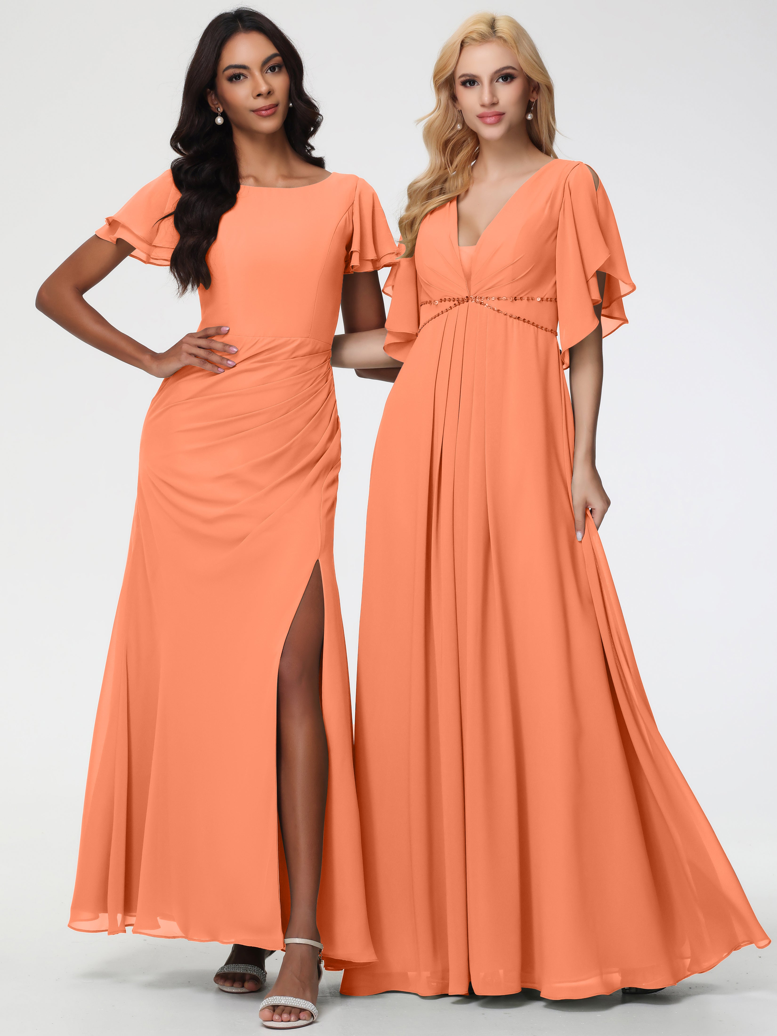 A-Line Sequins Sleeves Floor-Length Chiffon Bridesmaid Dresses (Copy)