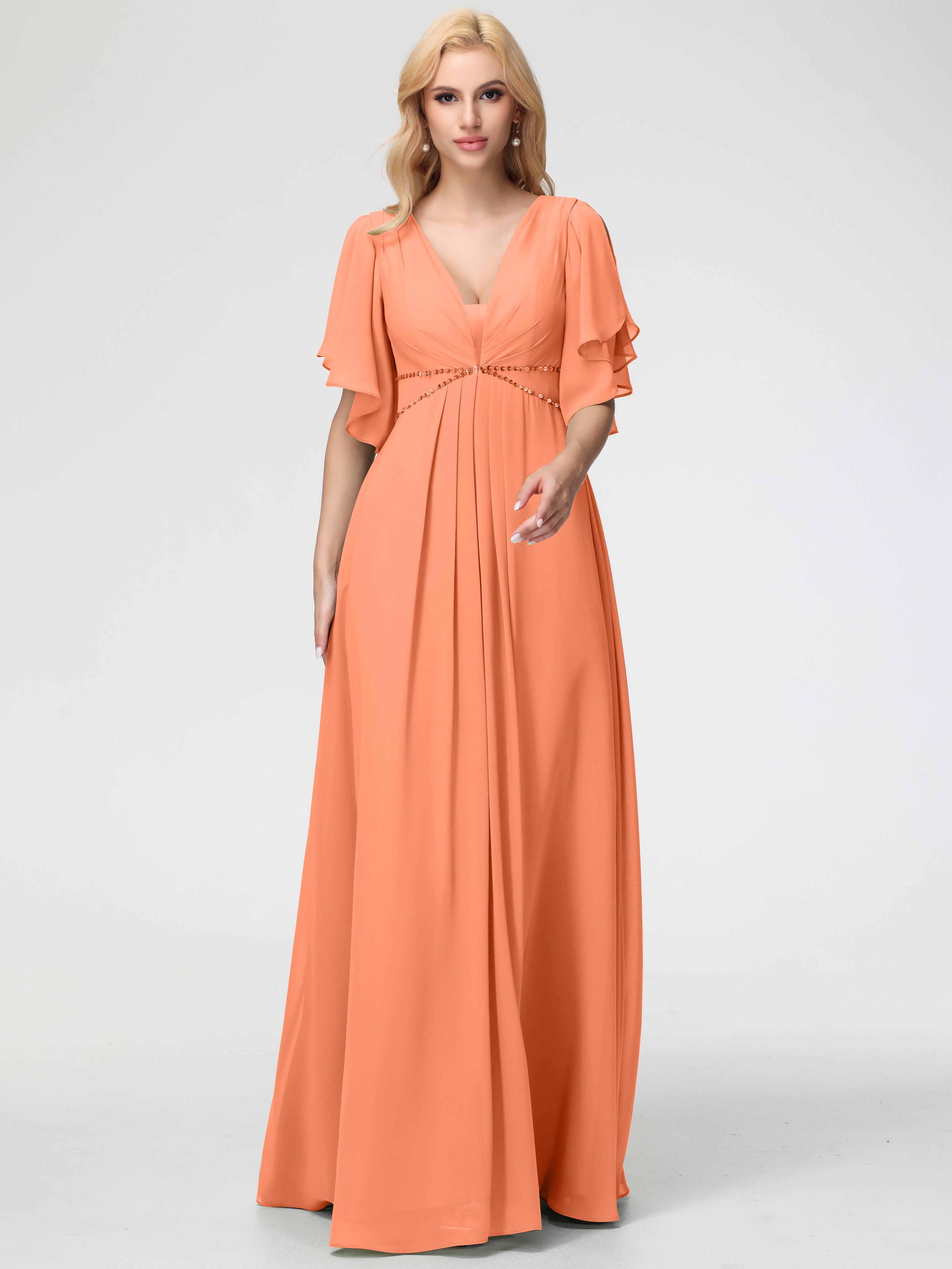 A-Line Sequins Sleeves Floor-Length Chiffon Bridesmaid Dresses (Copy)