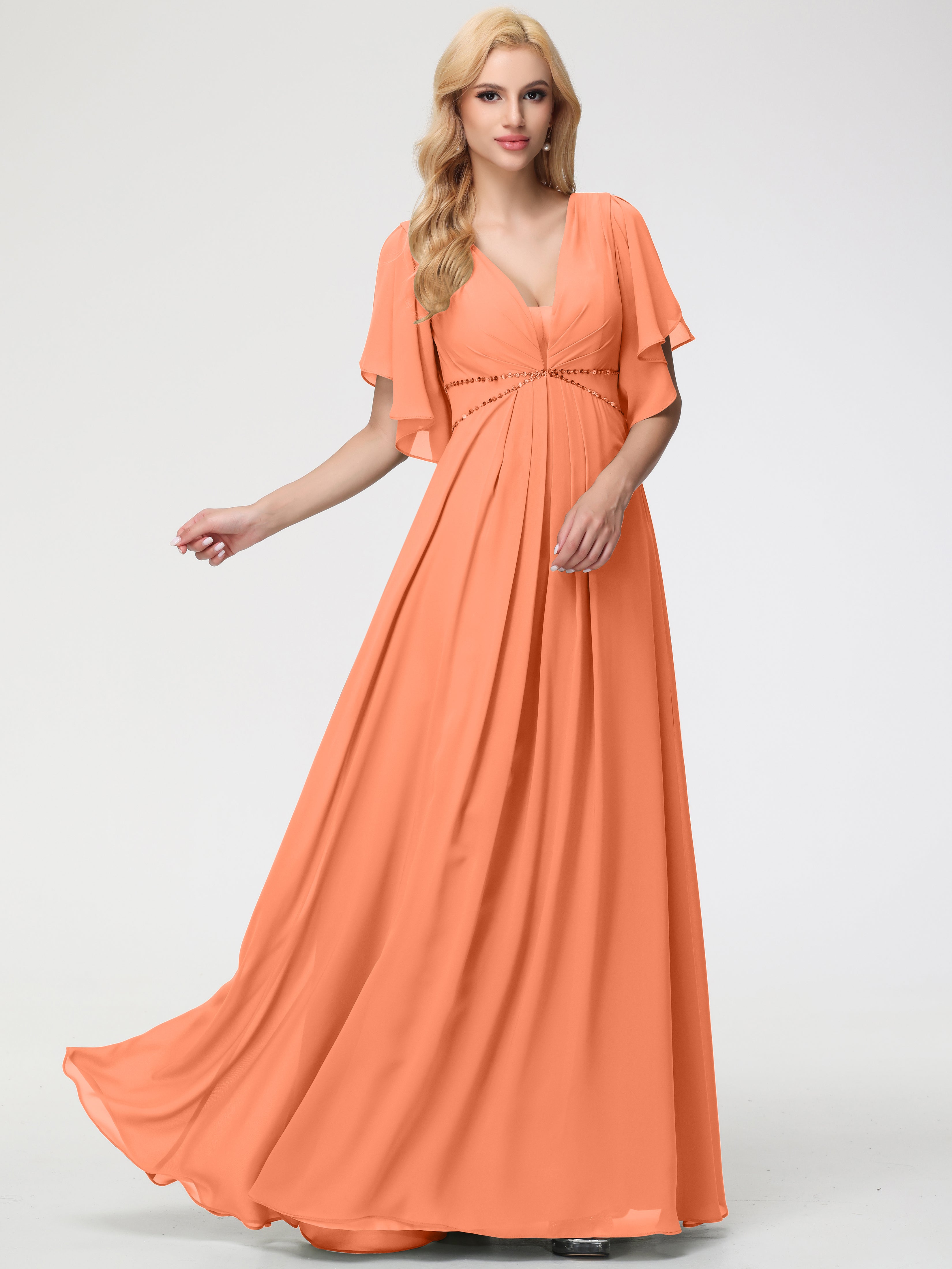 A-Line Sequins Sleeves Floor-Length Chiffon Bridesmaid Dresses (Copy)