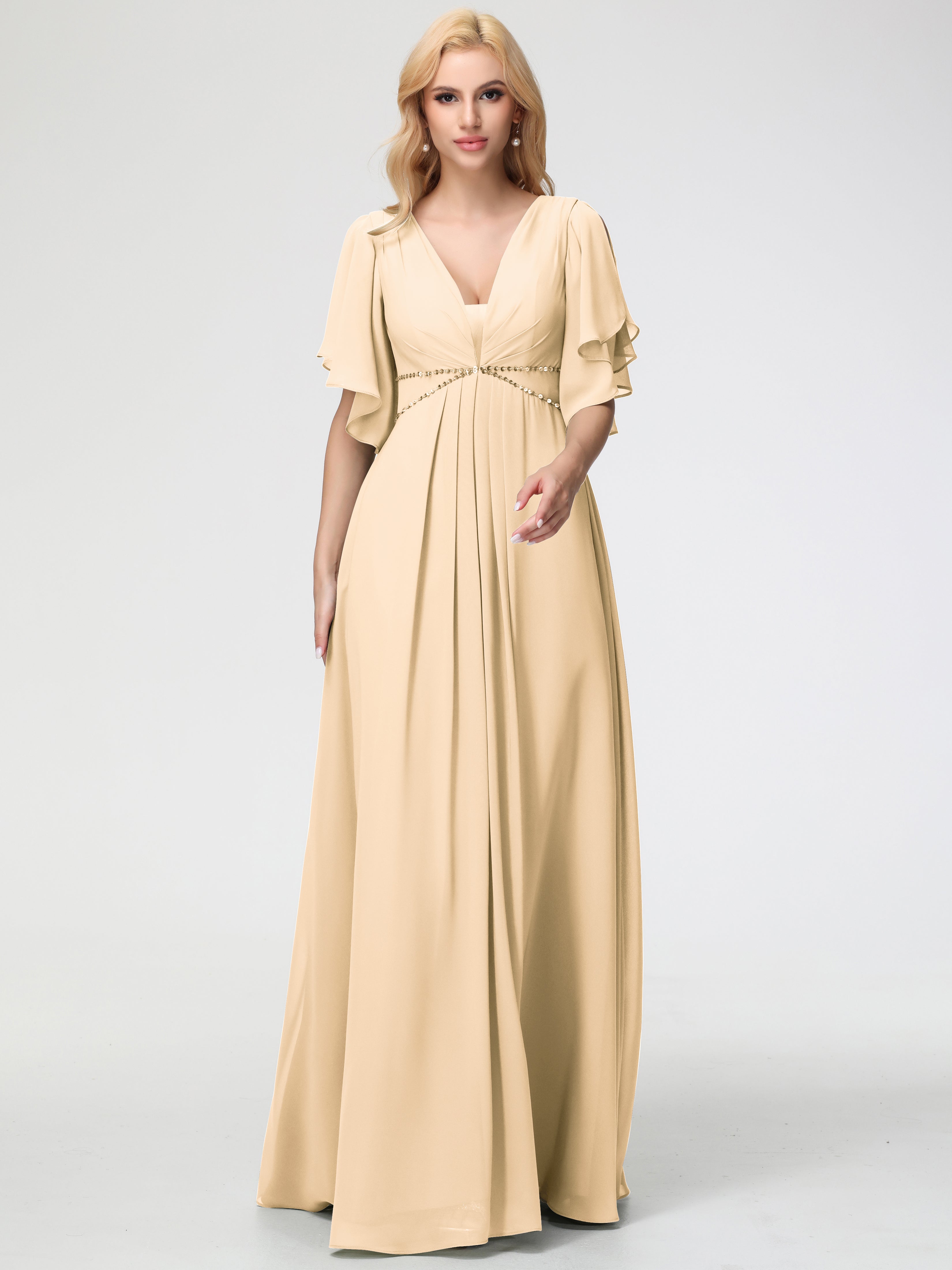 A-Line Sequins Sleeves Floor-Length Chiffon Bridesmaid Dresses (Copy)